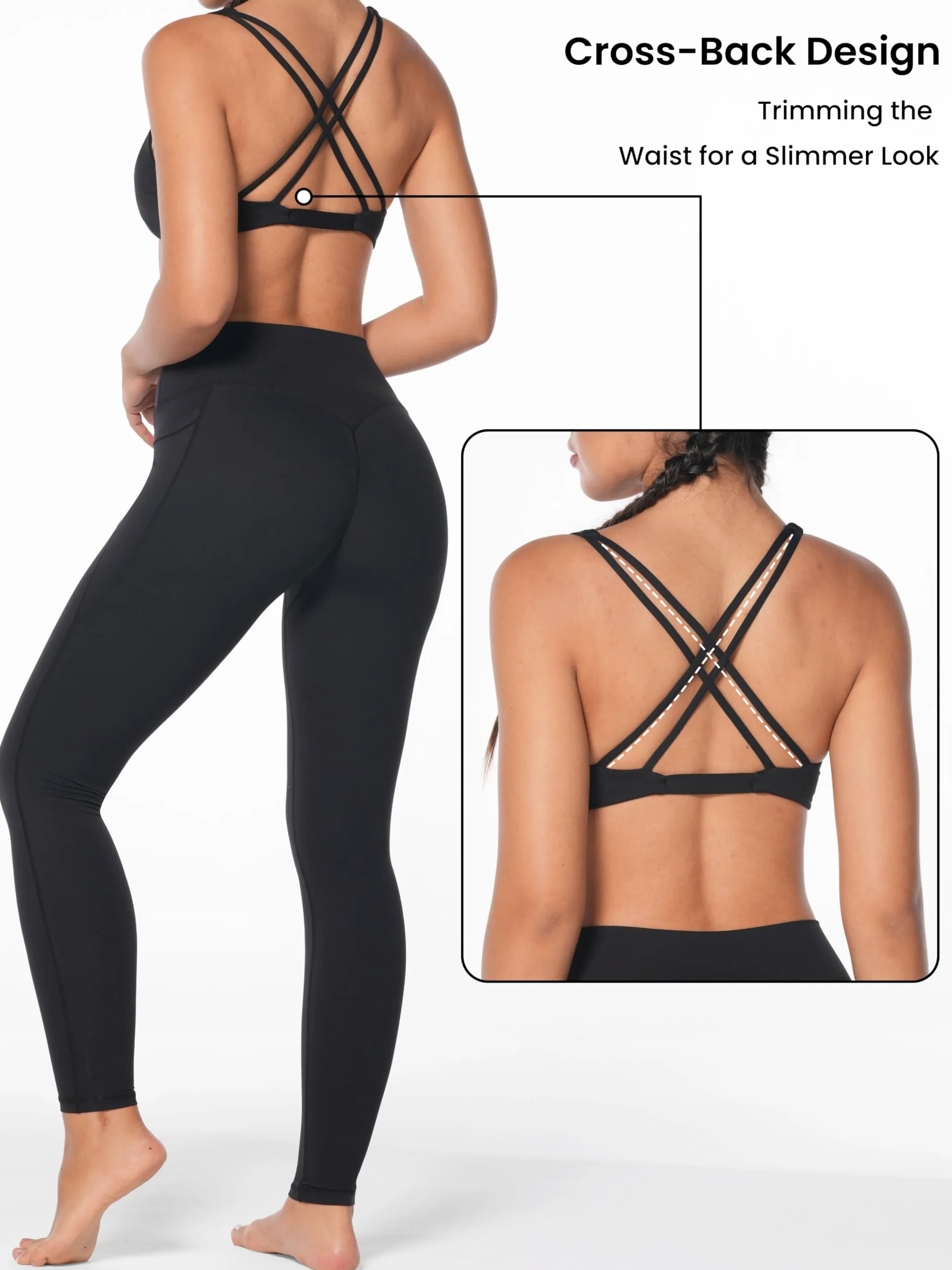 Sunzel Sujetador deportivo con cuello en V para mujer, de bajo impacto, con almohadillas extraíbles, tirantes cruzados, espalda descubierta, para salir, casual, acolchado