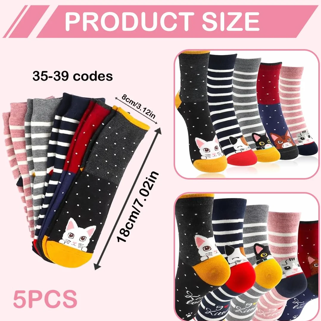 5 Pares Calcetines Niña Divertidos De Algodón, Calcetines Antideslizantes Divertidos: Algodón Coloridos Estampado De Animales De Dibujos Animados Termicos Calcetines, Tallas 35-39