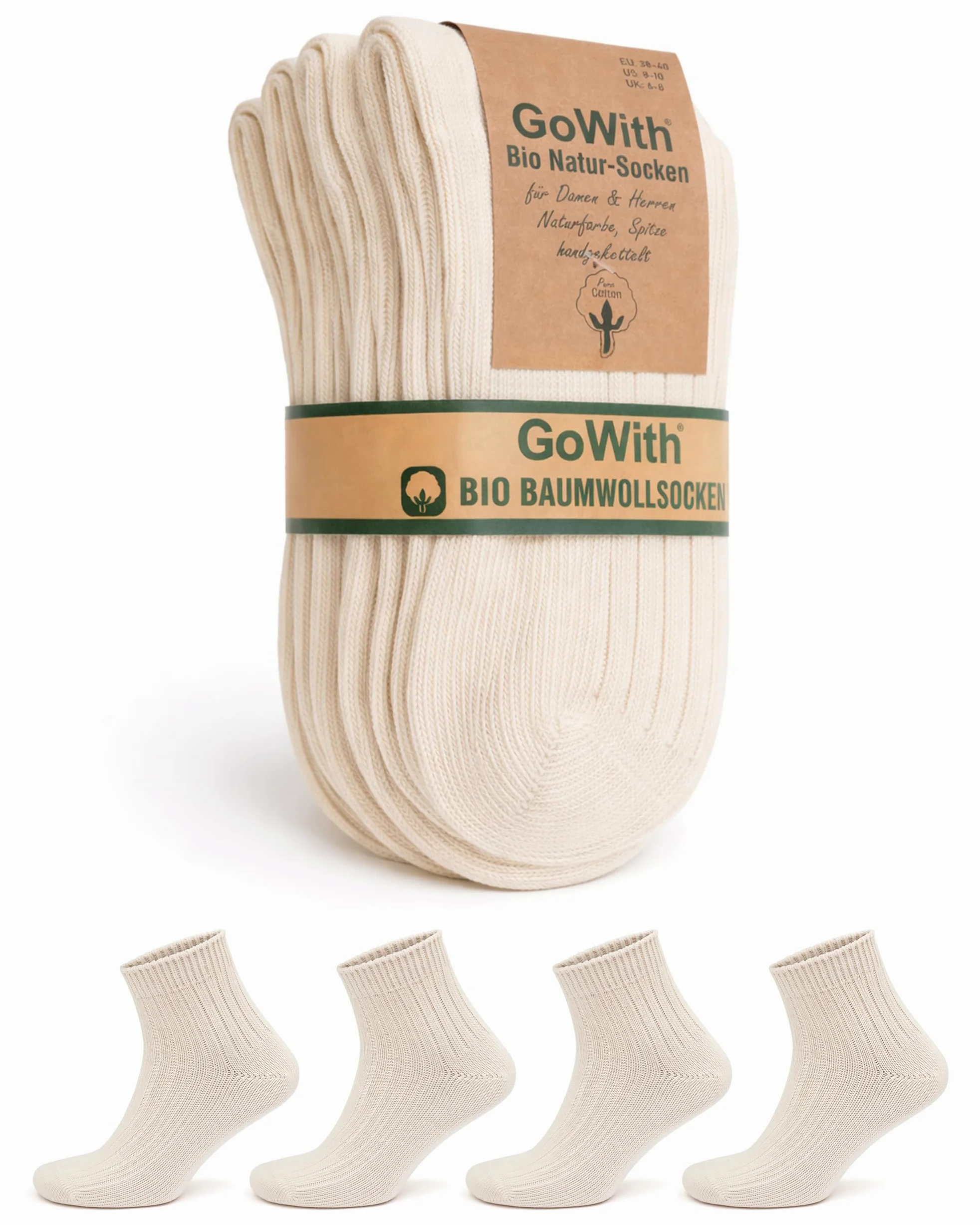 GoWith 4 pares de calcetines unisex naturales de 97 % algodón, de corte bajo, cómodos, cómodos, transpirables, sin costuras, casuales, para hombres y mujeres, color crudo, talla S, modelo 3010, Sin
