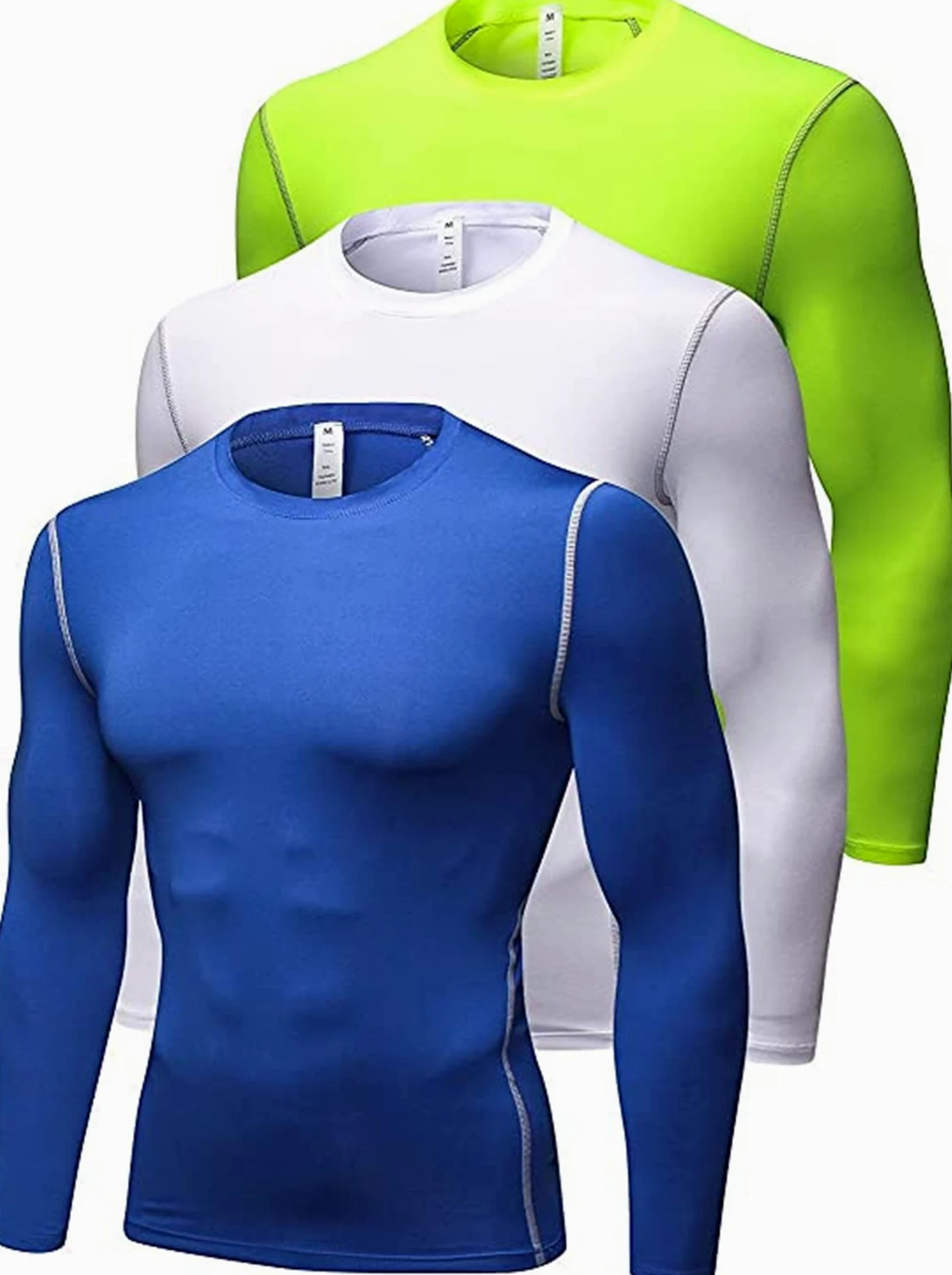 SANANG Pack de 3 Camisetas de Compresión para Hombre, Camisetas de Manga Larga de Secado Rápido para Correr