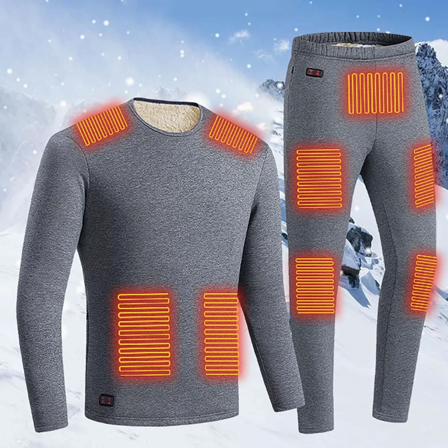 NUSGEAR 2022 Conjunto de Ropa Interior Térmica Calefactables para Hombre Mujer Ropa Térmica Eléctrico Ciclismo Esquí Set de Ropa con 3 Configuraciones de Calor Lavable Camiseta y Pantalón