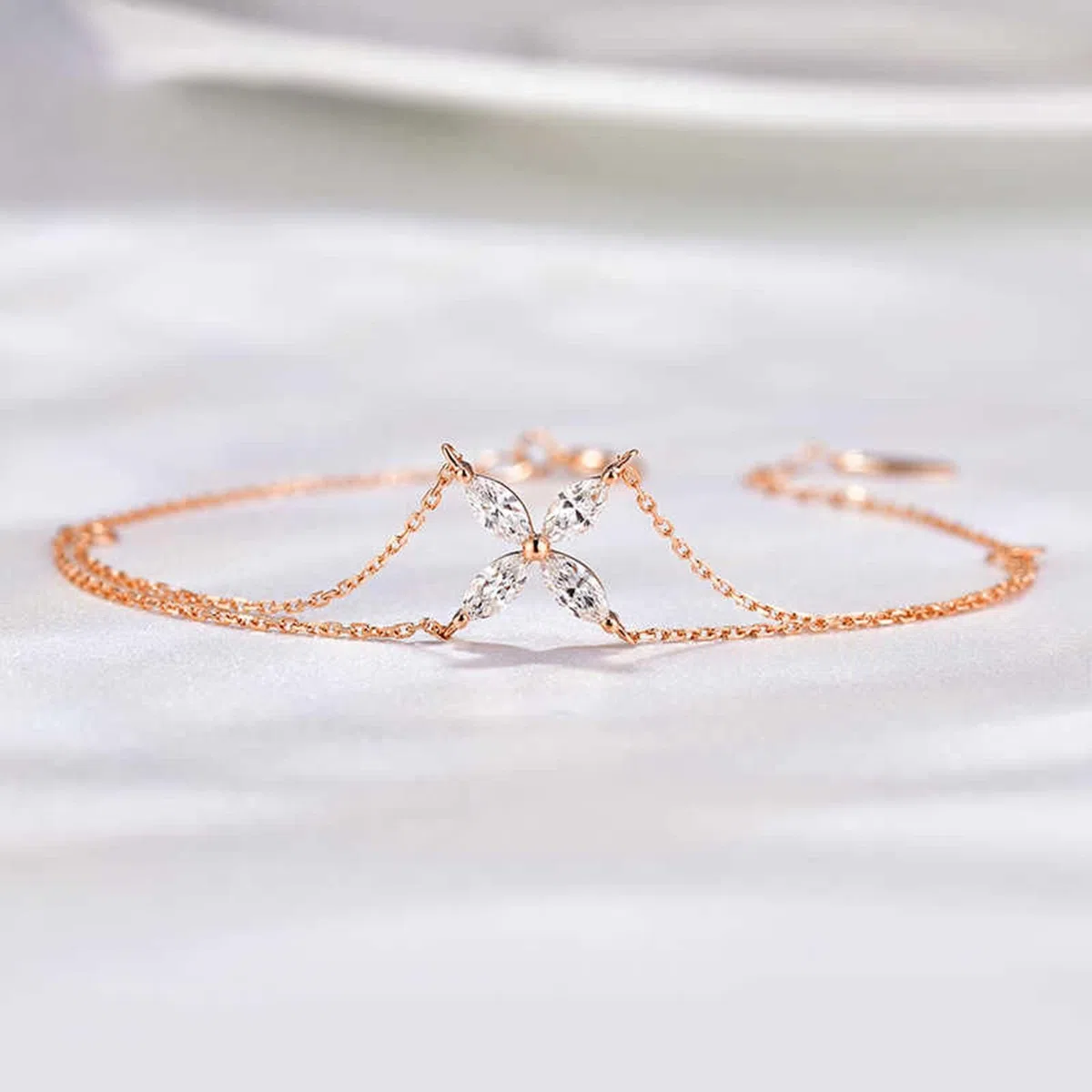Pulseras Oro Rosa 9K / 14K / 18K Mujer, Cadena Doble Capa con Diamante, Cadena Extensible 16 CM + 5 CM, Pulseras Ajustable Mujer de Oro Rosa