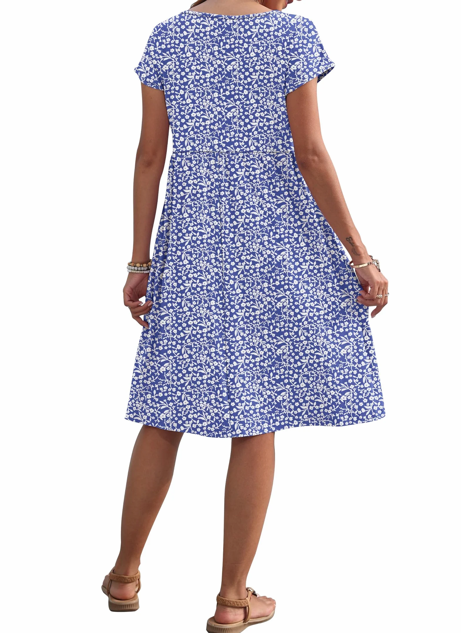 AUSELILY Vestido Mujer Manga Corta Cuello Redondo Bolsillos Holgado