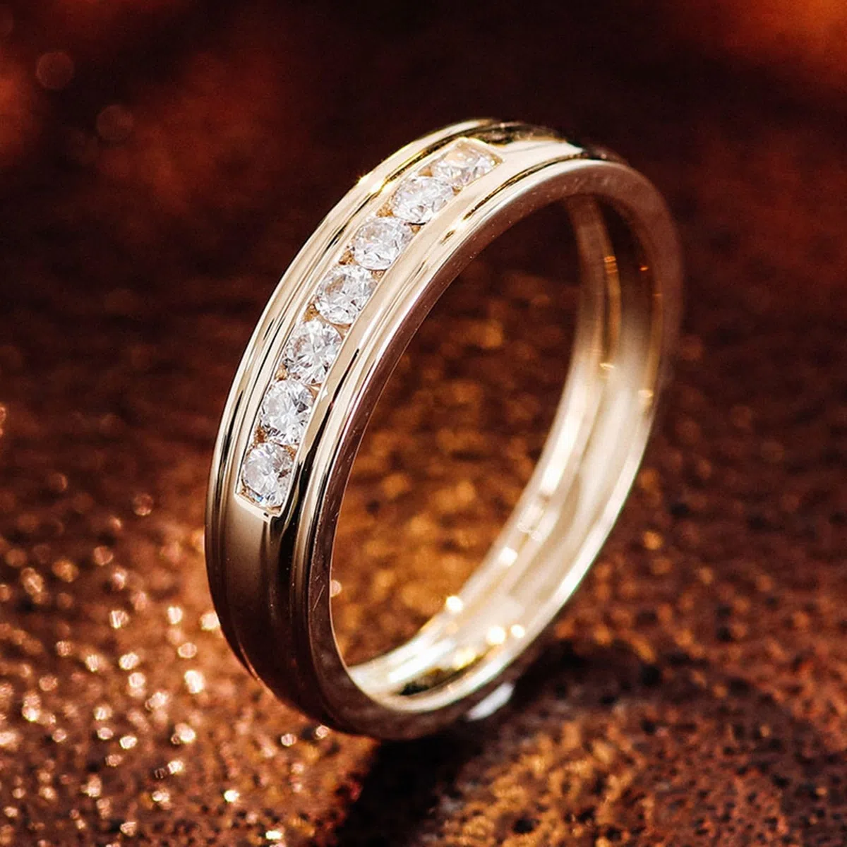 Anillo de oro amarillo para mujer, Moissanite, anillo de compromiso, oro auténtico 375/585/750, anillo de boda de media eternidad, 9 K/14 K/18 K, oro con grabado para mujeres