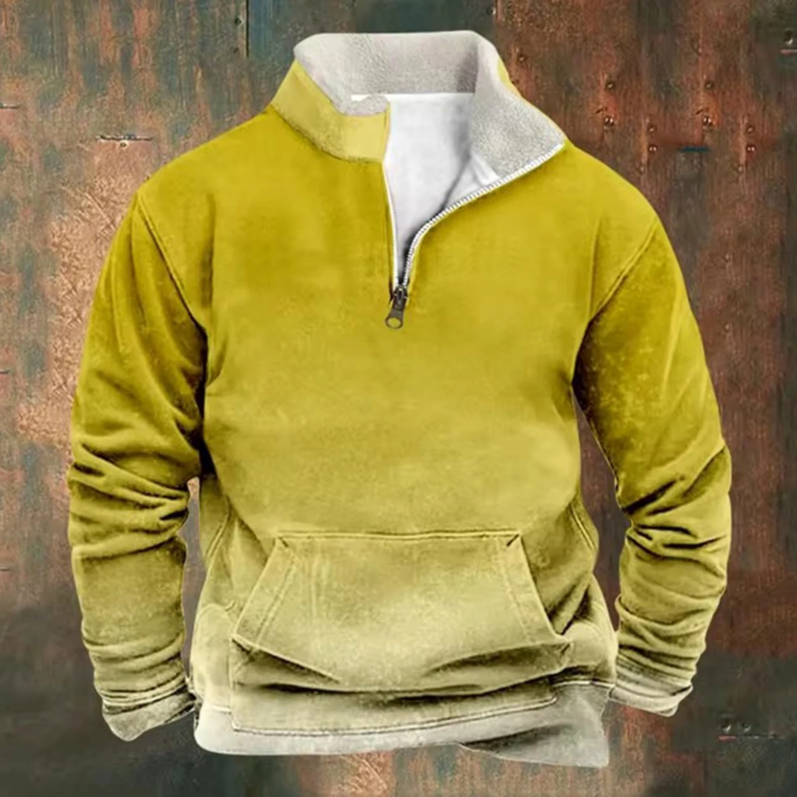 Sudaderas con Capucha Corta Sudadera Nueva para Hombre, De Manga Larga, Cuello Alto, Cremallera, Informal, Parches, Degradado Chaleco Novio Ropa Gym Hombre Proteccion Solar Muscle Fit