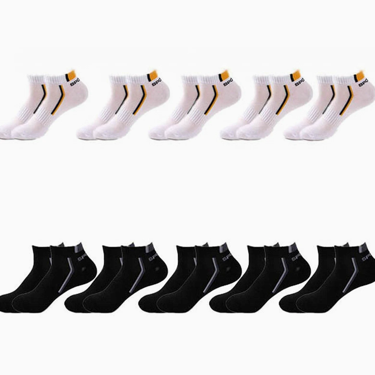 UKKO Calcetines de Hombre 10 Parines Hombres Calcetines De Los Hombres Calcetines De Algodón Transpirables Verano Corte Delgado Tamaño Corto 38-48-5Yellowwhite 5 Black,Plus Szie43-48