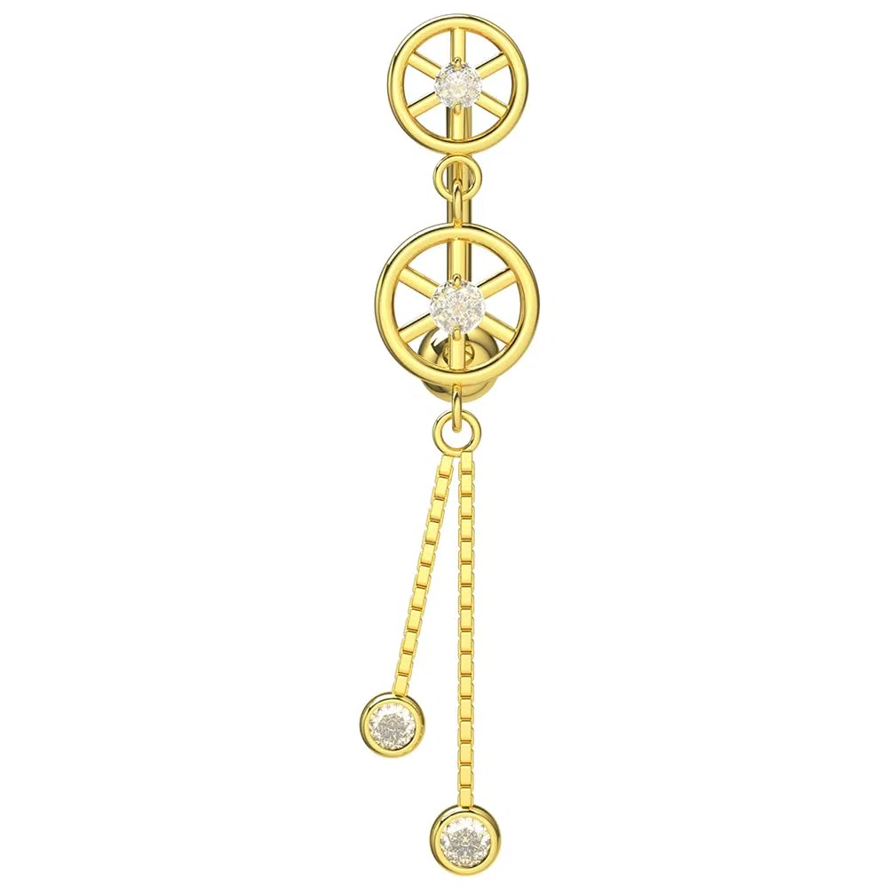 Piercing para ombligo de oro amarillo macizo de 14 quilates con doble rueda y cadena colgante, joyería para ombligo de 14 quilates, calibre 14, 14 Gauge - 12mm Length, Circonia cúbica,