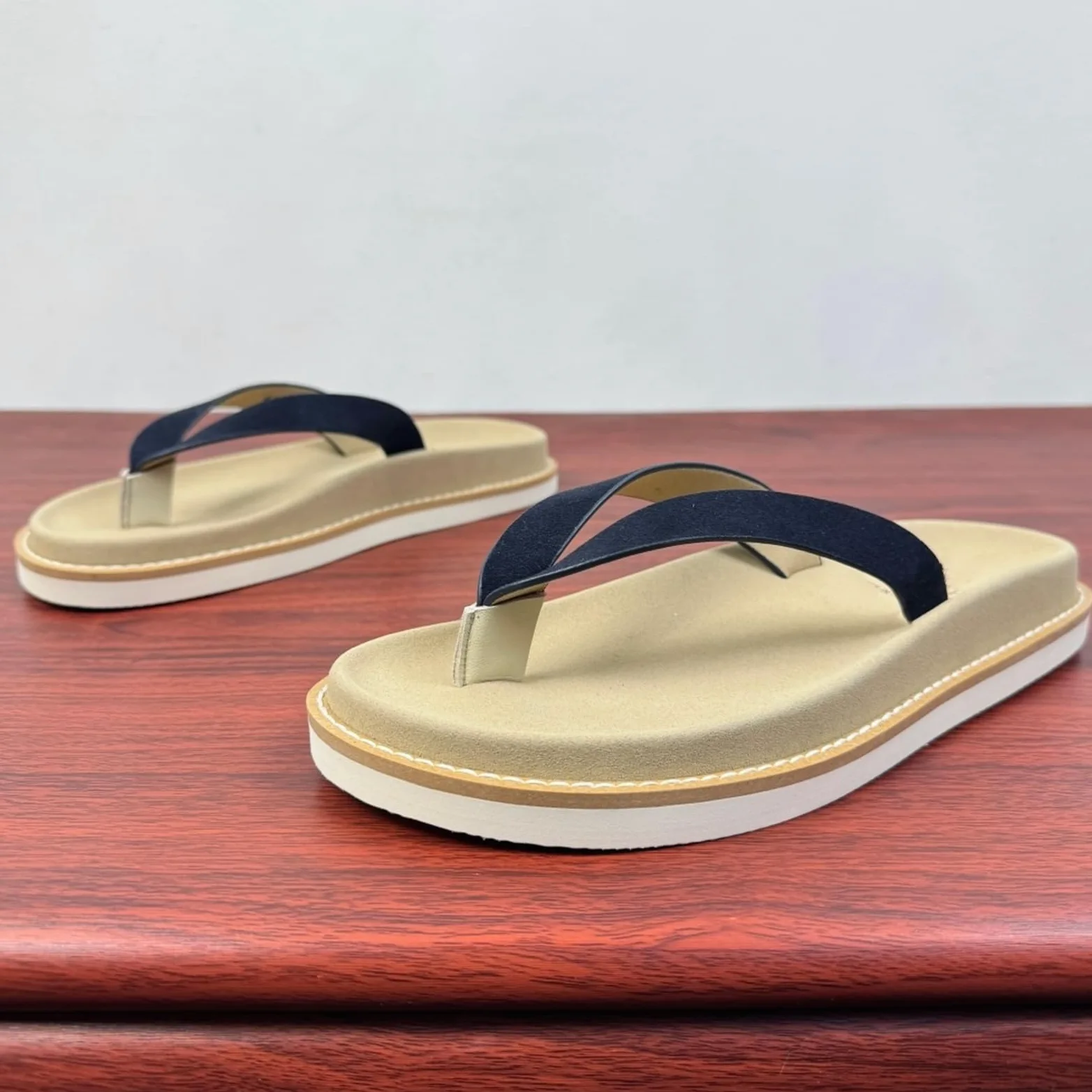 Slides Unisex Poliéster Ante Cruz Correa Chanclas, Plataforma Cosida Tanga Sandalias para Hombres Desgaste Al Aire Libre Diario Casual-blue-38