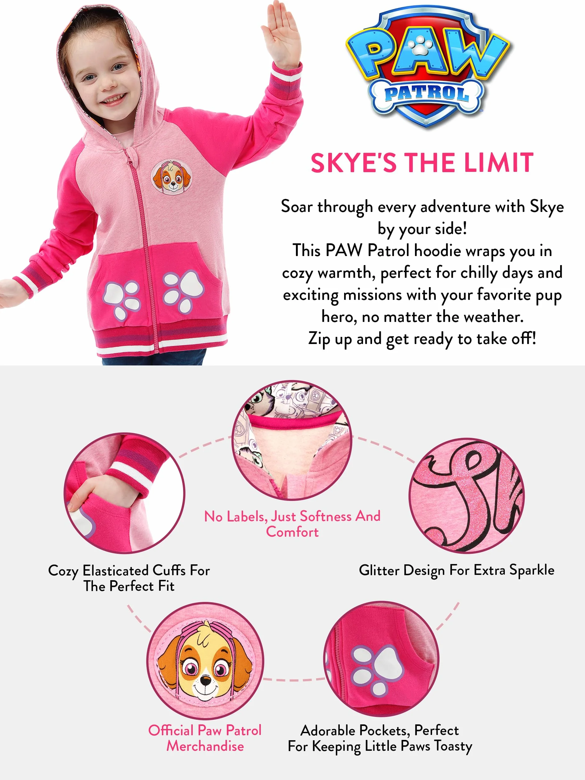 Paw Patrol Sudadera Niña | Sudaderas Cremallera Skye | Hoodie Patrulla Canina para Ninos