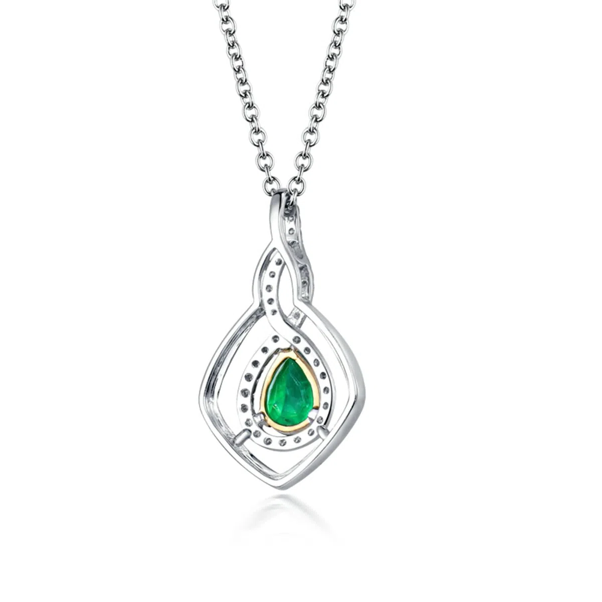 Colgantes de Oro Blanco 18 Kilates para Mujer,Collares Geométrico y Pera con 1.2ct Esmeralda Creada con Moissanita Colgante Collar de Mujer de Plata Verde