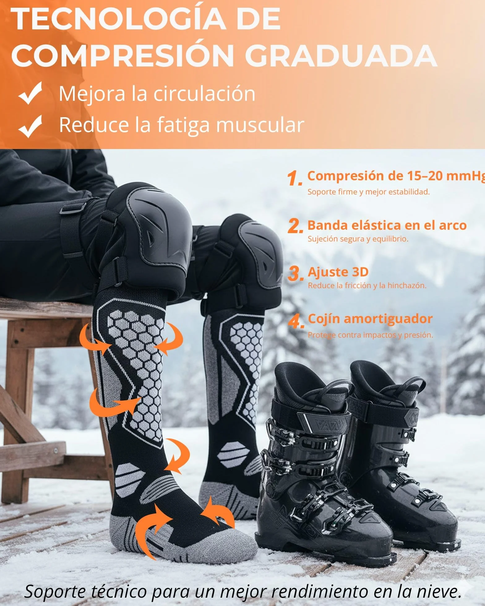 Calcetines de Esquí Lana Merino Térmicos – 2 Pares Calcetines Altos para Hombre y Mujer, Cálidos, Transpirables e Imbottados para Nieve, Snowboard y Invierno