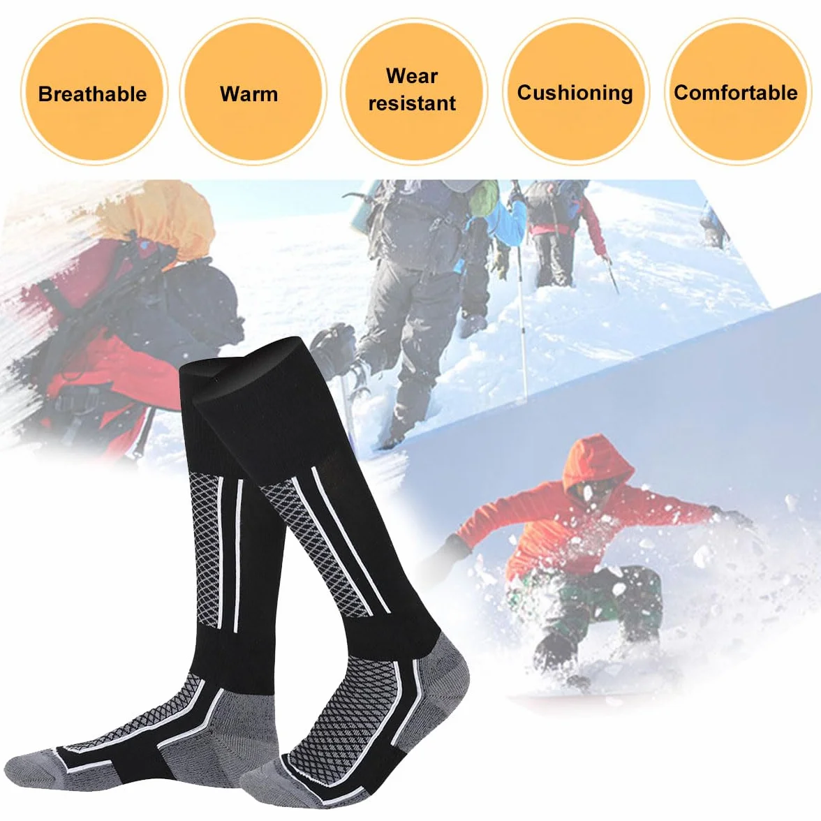 Calcetines de Esquí TérmicosCalcetines Altos De Compresión Para Snowboard Calcetines Termicos Frio Extremo Gruesos Hasta La Rodilla Para Clima Frío