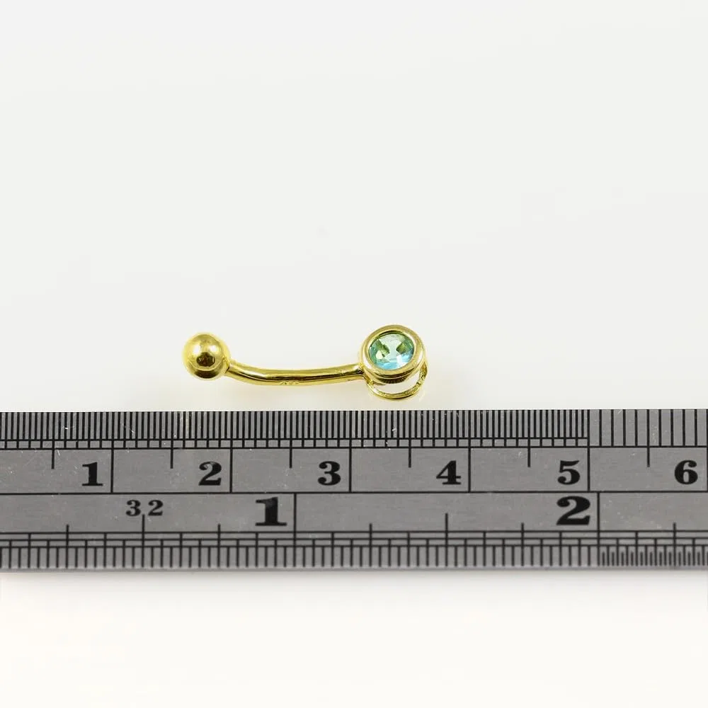 Monster Piercing Piercing de Ombligo de Oro Amarillo Macizo de 14 Quilates, 4 mm de Zafiro Azul Redondo, circonia cúbica de Calibre 14, joyería