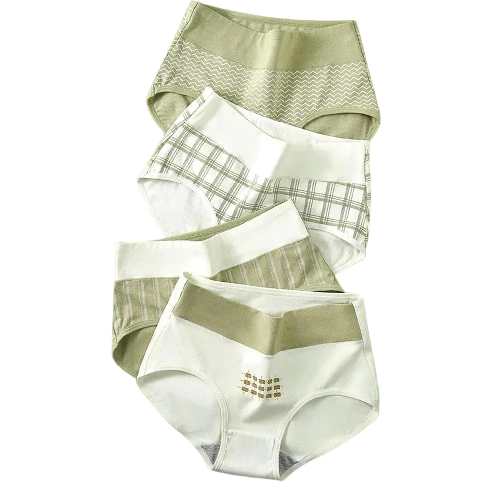 DYRBF - Bragas de algodón de cintura alta para mujer, ropa interior adelgazante, sin costuras, ropa interior sexy y transpirable para mujer, 4 piezas
