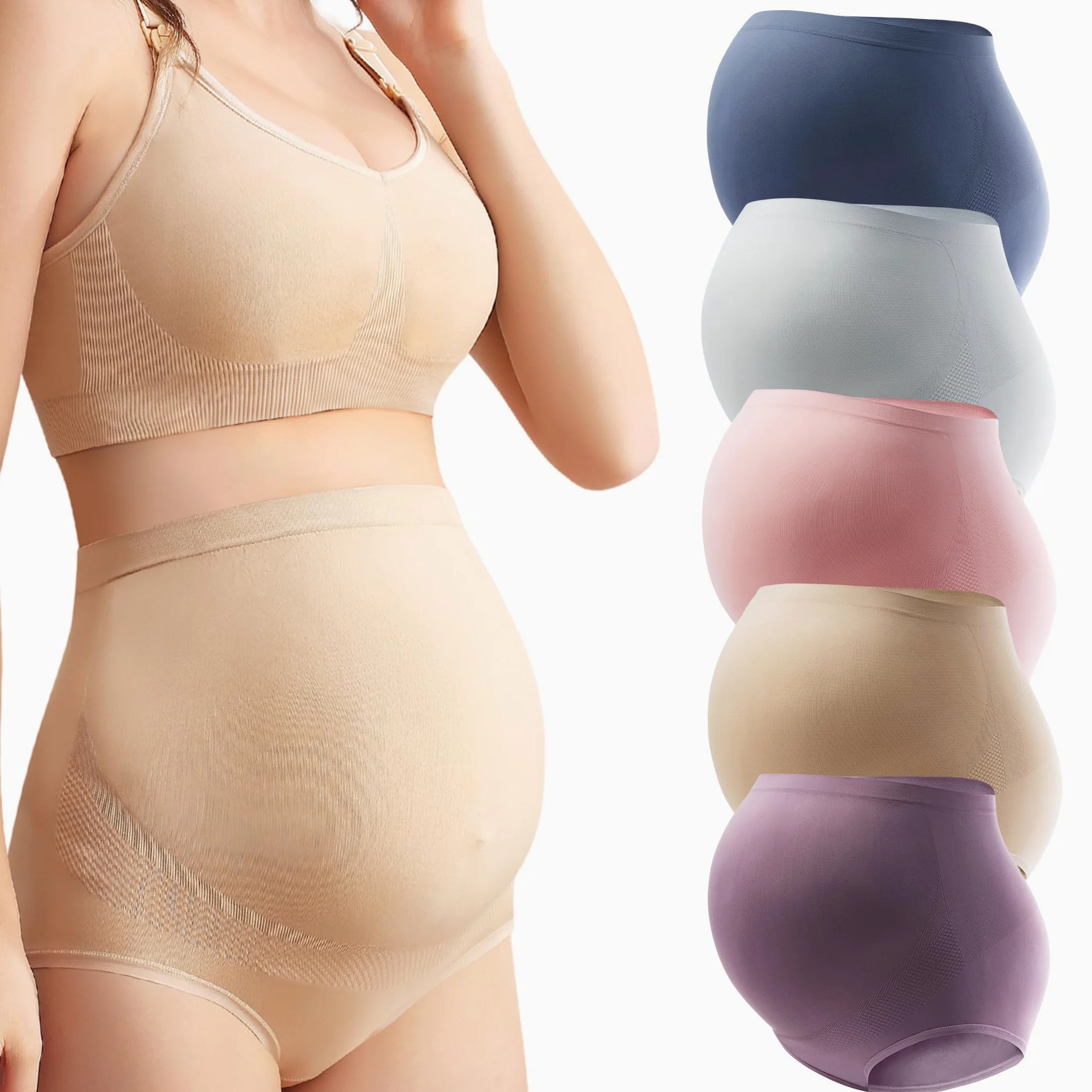 Mama Cotton Women's Over Bump Maternity Retser Alta Cintura sin Costuras Arrendas de Embarazo Multi-Paquete