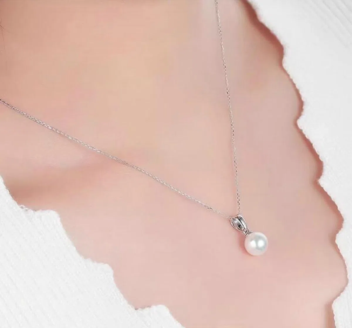 Collares para mujer, oro blanco de 9/14/18 quilates/platino de 7,5-8 mm con colgante de perlas