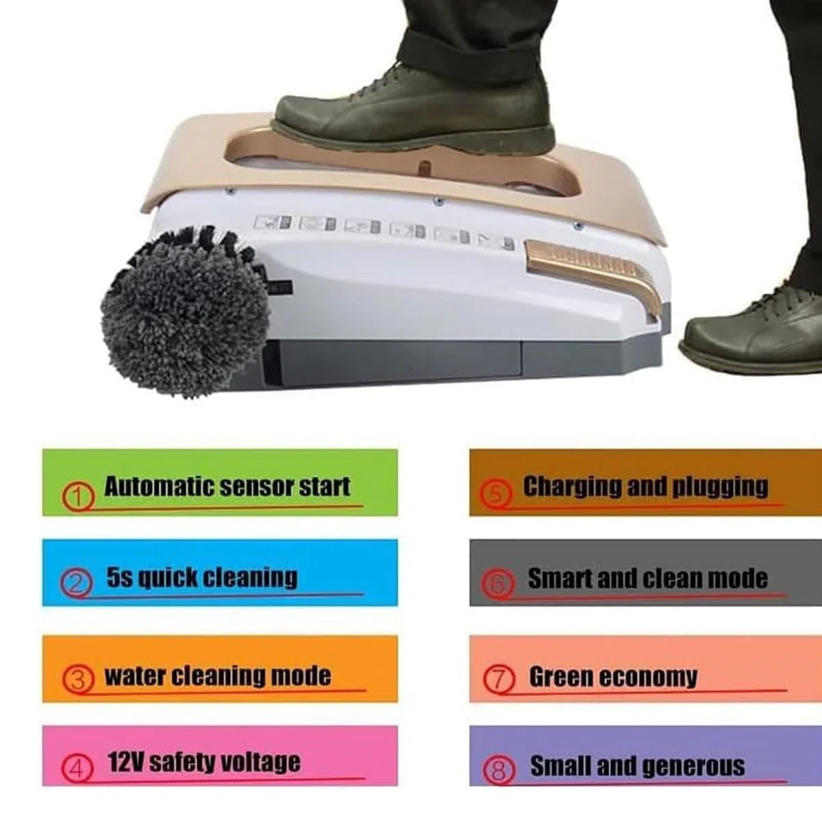Pulidora de zapatos autolimpiante, máquina automática de limpieza de suela de inducción, purificación de agua 5S, doble potencia, para entrada de oficina en casa