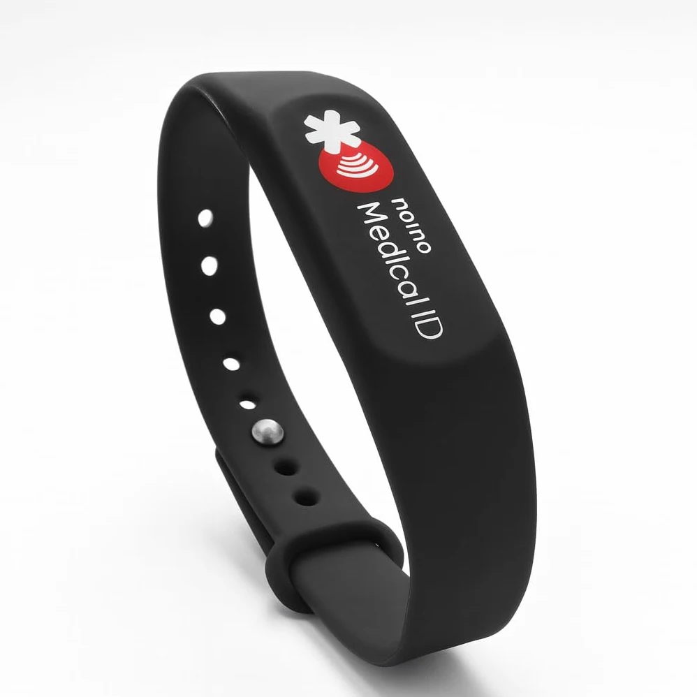 Pulsera de identificación médica para mujeres y hombres, habilitada para NFC, resistente al agua, información médica de emergencia y intercambio de ubicación cuando se escanea, actualiza fácilmente el