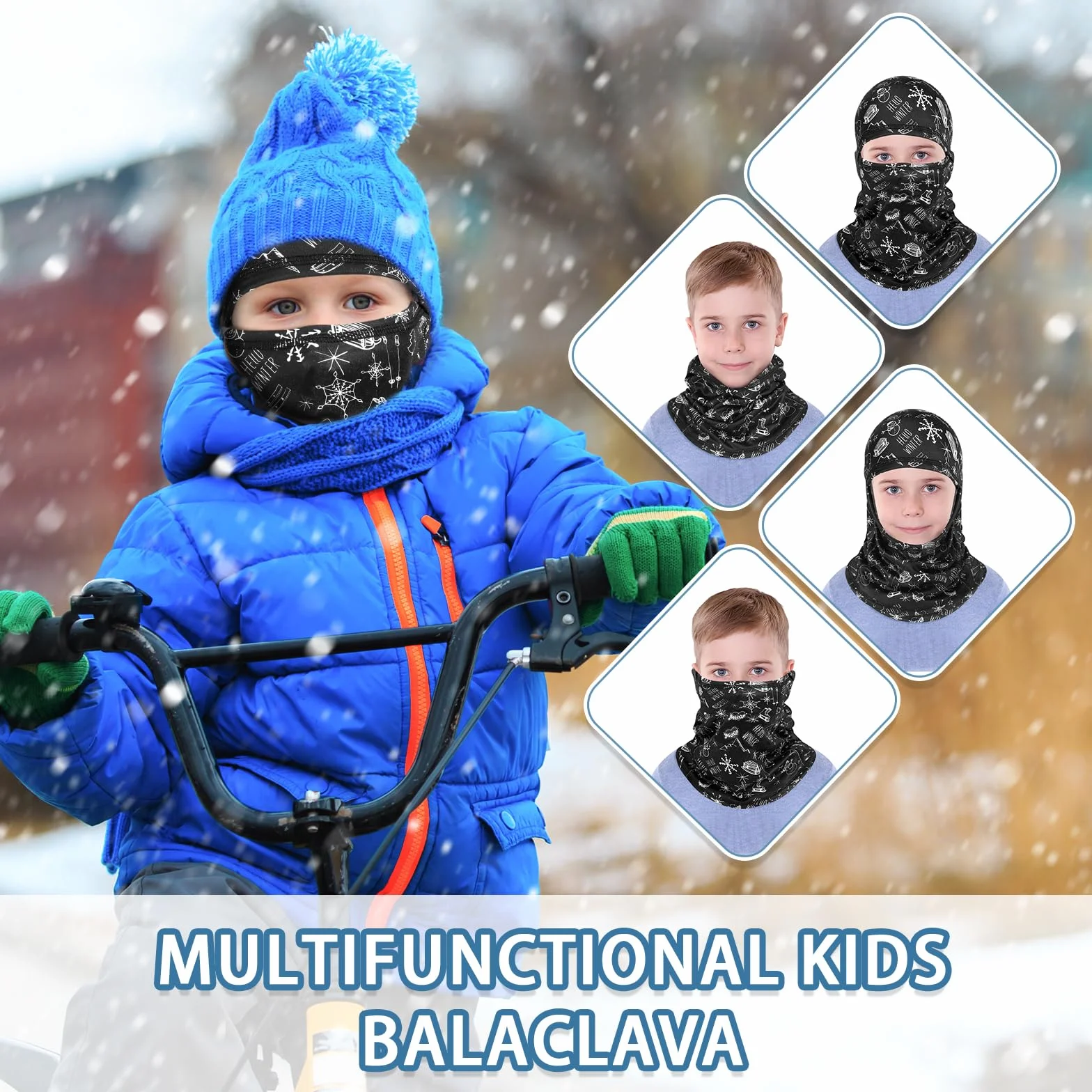 TAGVO Pasamontañas Térmico Invierno Niños 4-12 Años Cortavientos Máscara Esquí Ciclismo Gorro Forro Polar