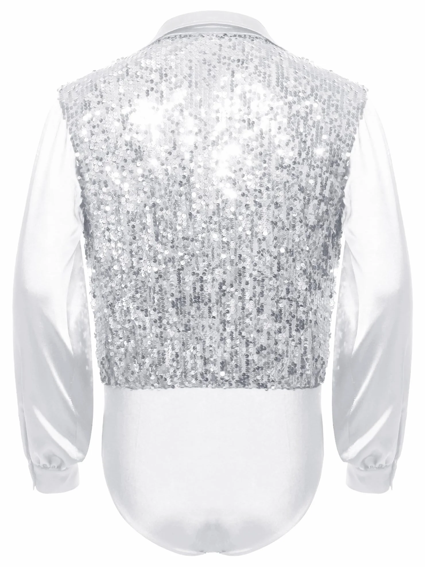 Maillot de Baile Latino Rumba Samba Manga Larga Saten Lentejuelas Cuello en V para Hombre