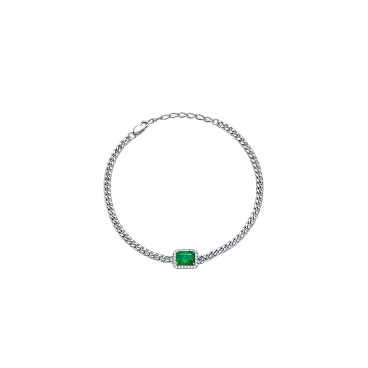 Pulseras para mujer de oro blanco de 9 quilates con esmeralda de 1,4 quilates y diamante, pulseras de joyería para novia de 20 + 3 cm