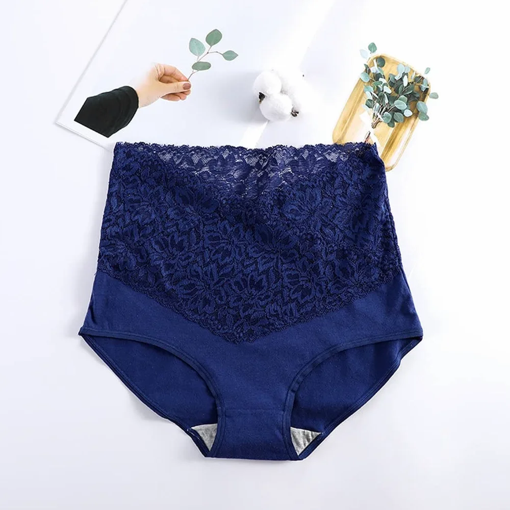 Paquete de 4 Bragas con Cuello en V de Cintura Alta para Mujer, Bragas de Encaje de algodón, tentación Caliente, Bragas pequeñas para el Vientre para Mujer