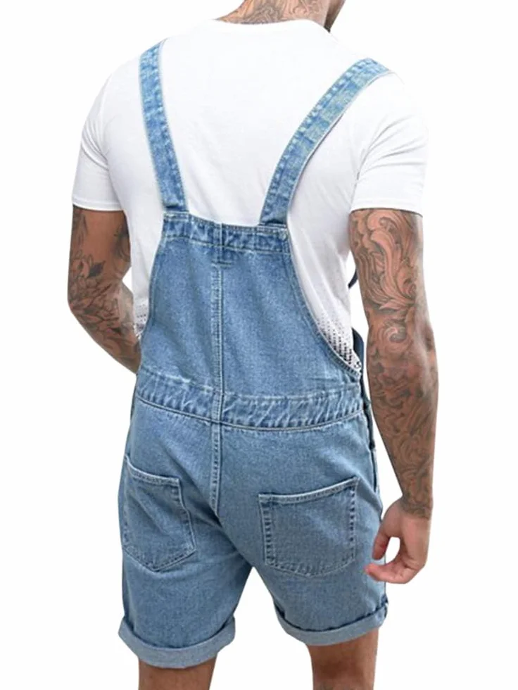 Peto de algodón para hombre, pantalones vaqueros cortos de trabajo, corte holgado, mono vaquero con bolsillos