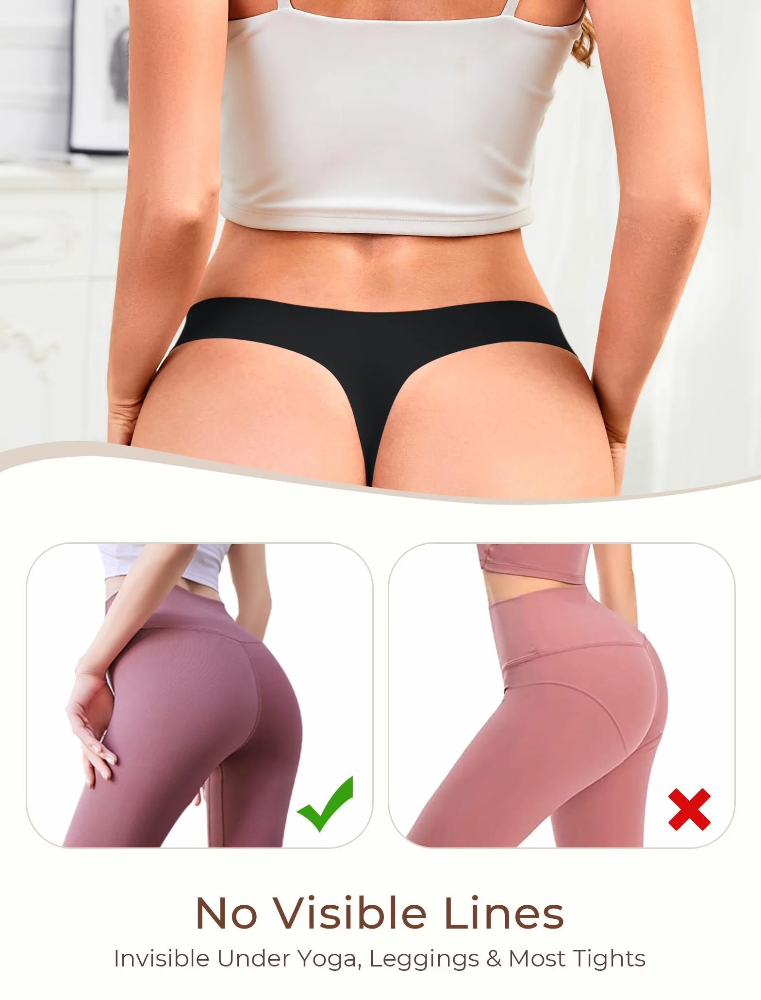 VOENXE Bragas Mujer Sin Costuras Invisible Microfibra Ropa Interior Seamless Thong Paquete De 5
