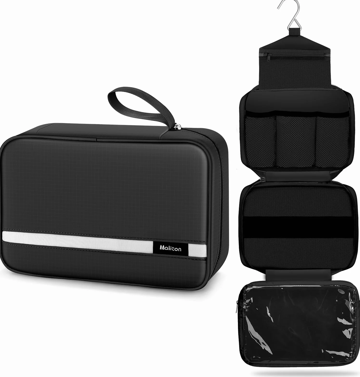 Maliton Neceser Viaje,Neceser Hombre Mujer,Impermeable De Gran Capacidad Neceser Maquillaje,con 4 Compartimentos Y Gancho Giratorio De 360°,para BañO Y Almacenamiento
