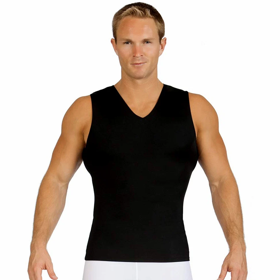 Insta Slim Camiseta de compresión sin mangas con cuello en V para hombre, camiseta interior adelgazante
