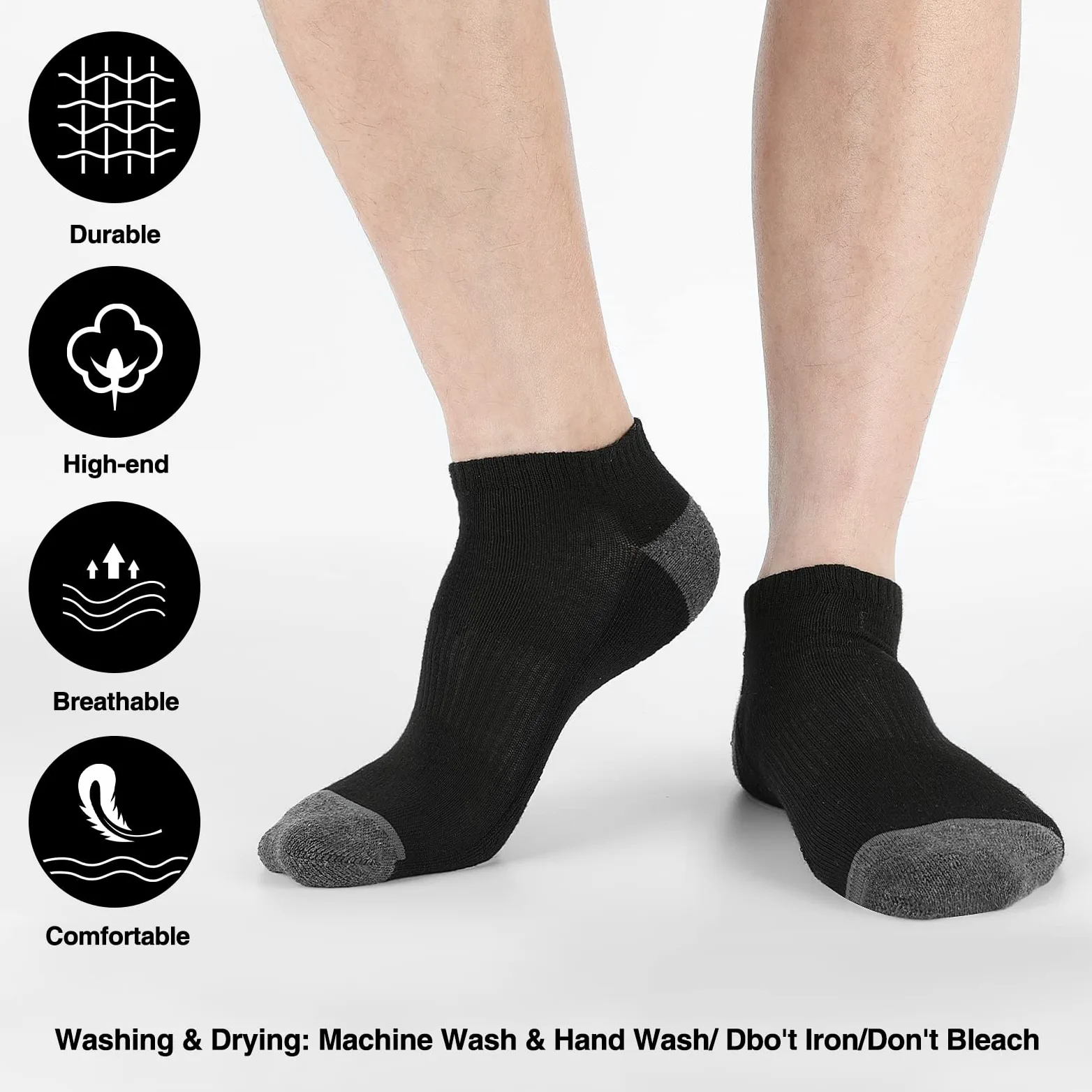 COOVAN Paquete de 10 calcetines de corte bajo para hombre, con cojín atlético, calcetines casuales
