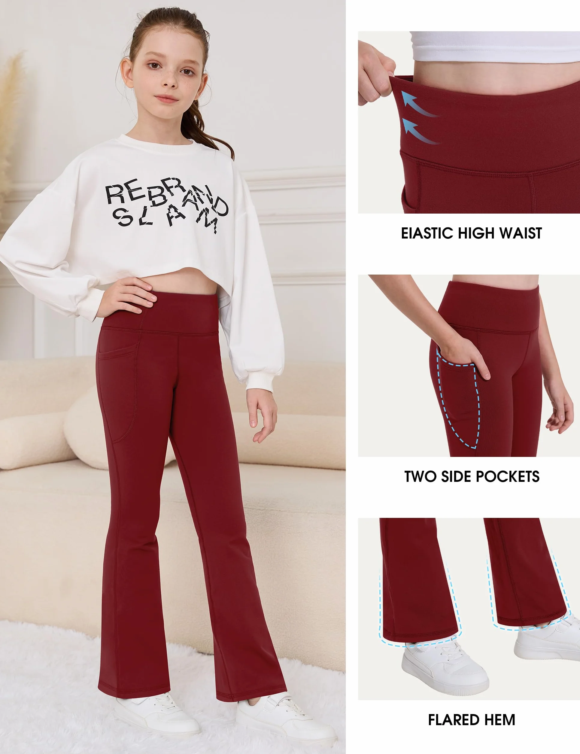 Desol Leggings térmicos con forro polar para niña, cintura alta, acampanados, pantalones de yoga cálidos con bolsillos, ropa preparada