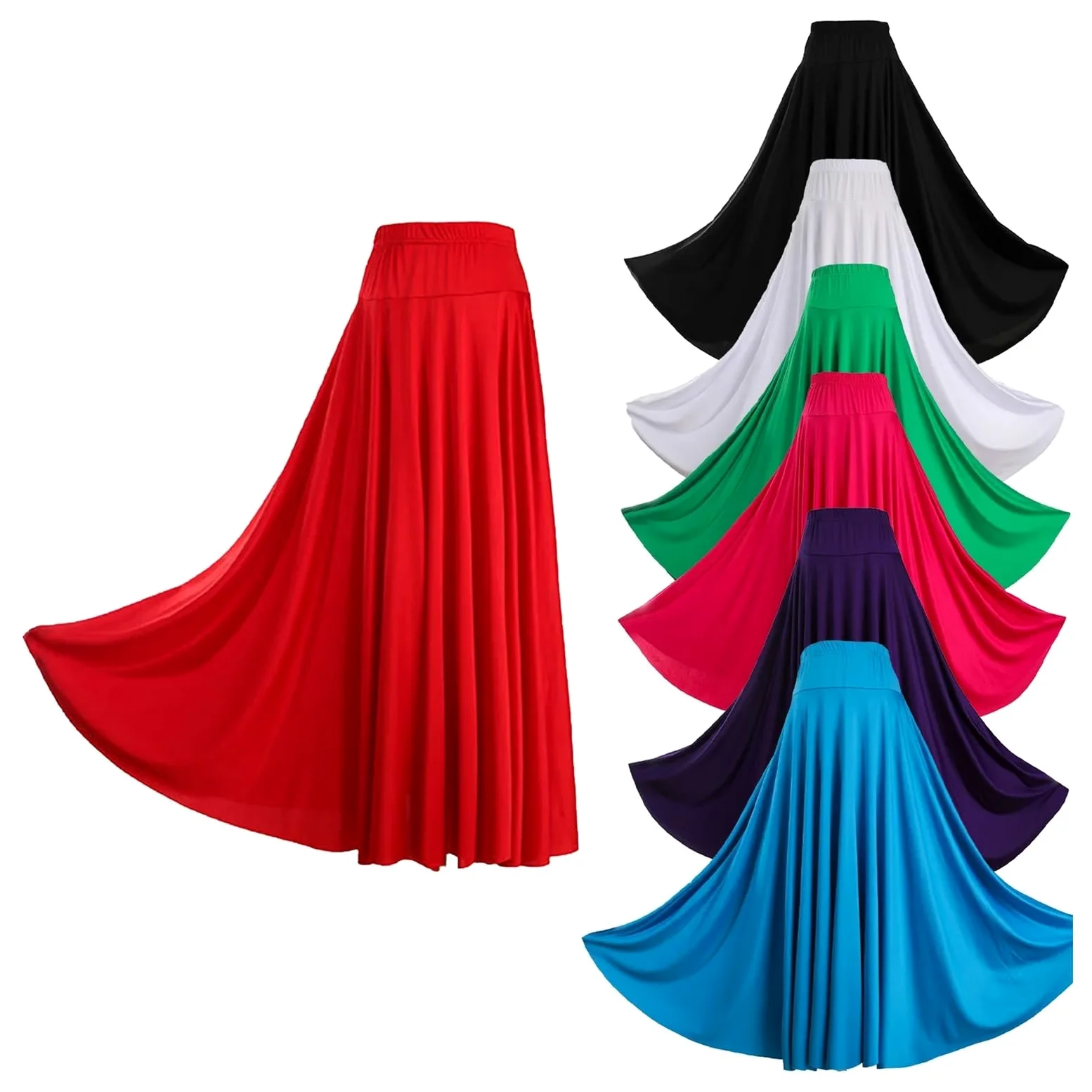 Falda Danza del Vientre Falda de Baile de salón for Mujer, Falda Larga Lisa, Cintura Alta, Cintura elástica, Volantes, Disfraz de actuación(Red,6XL)