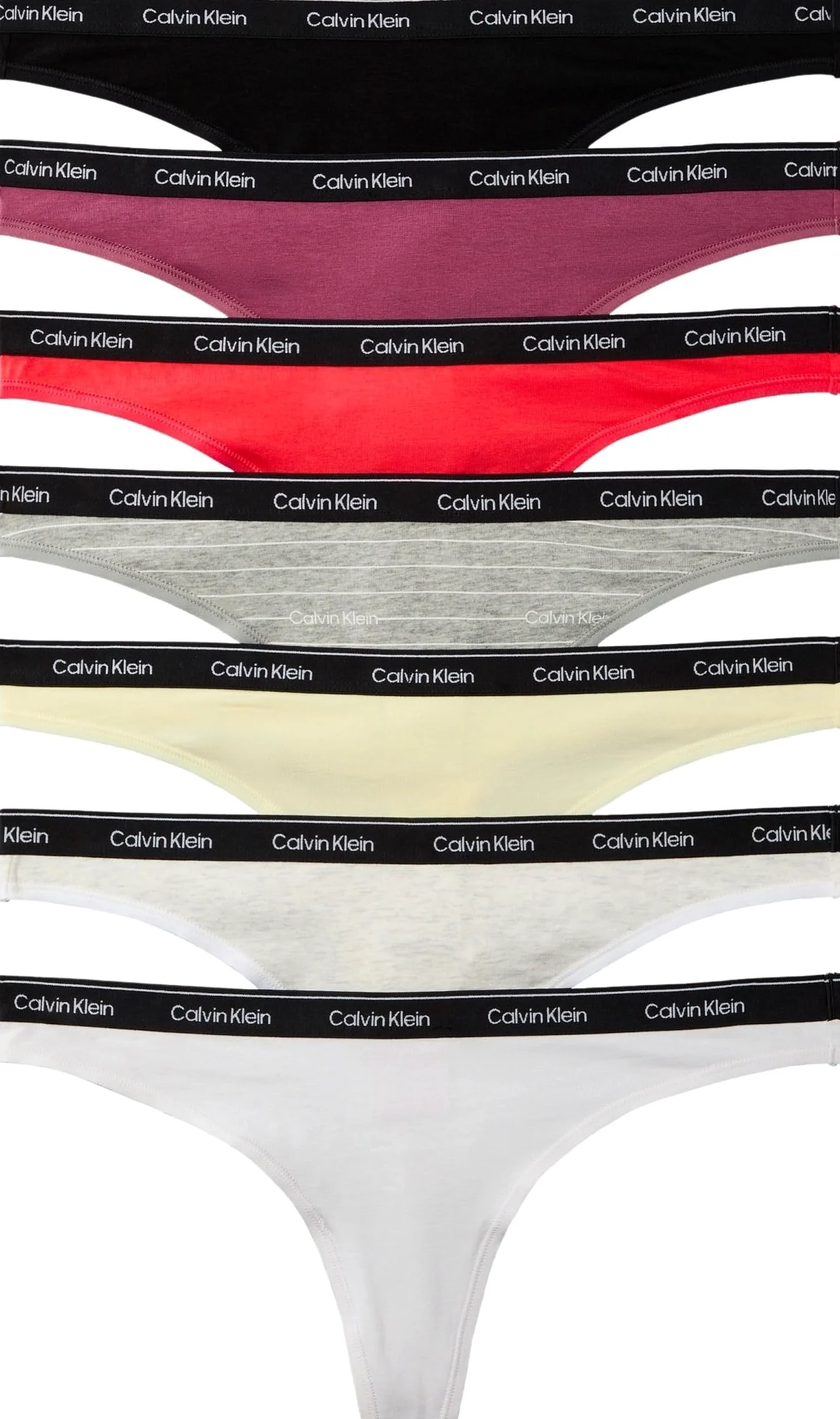 Calvin Klein Tangas Pack de 7 Mujer con Logotipo en la Cintura, Multicolor (Blck/Prsrbt/Icnlgstrp Gryhthr/Snwht), XL