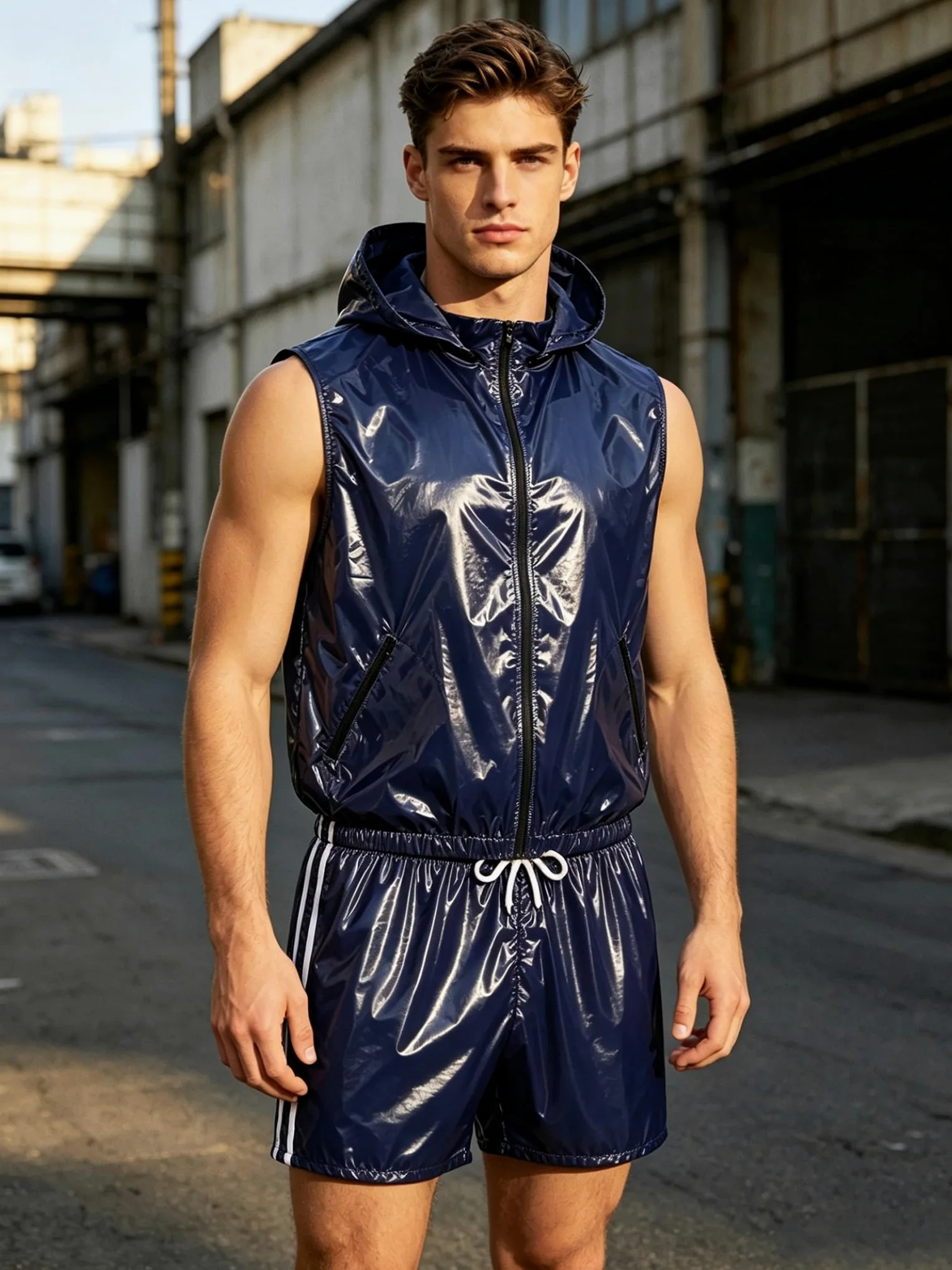 Sywiyi Hombre Streetwear Traje Deportivo Hombres Tracksuit Dos Piezas Top | Conjunto Trajes Actuación En Escena,Cintura Elástica,Abrigo Sin Mangas,Gimnasio,Golf,Ropa Casual,Ciclismo,Vacaciones