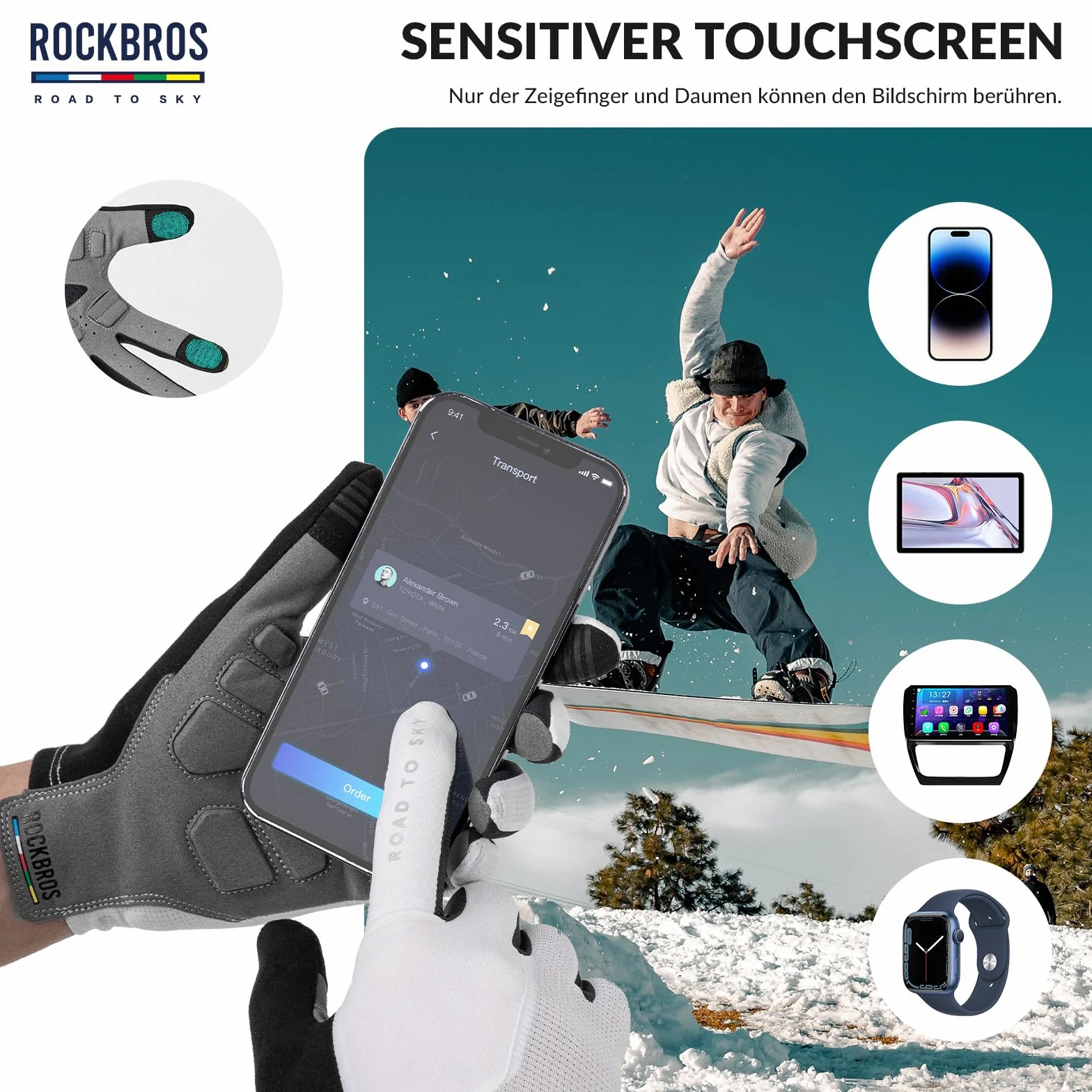 ROCKBROS Road to Sky Guantes de Ciclismo Pantalla táctil Deportivo con Dedo Completo Transpirable para Hombres Mujeres MTB Bicicleta de Carretera Deporte