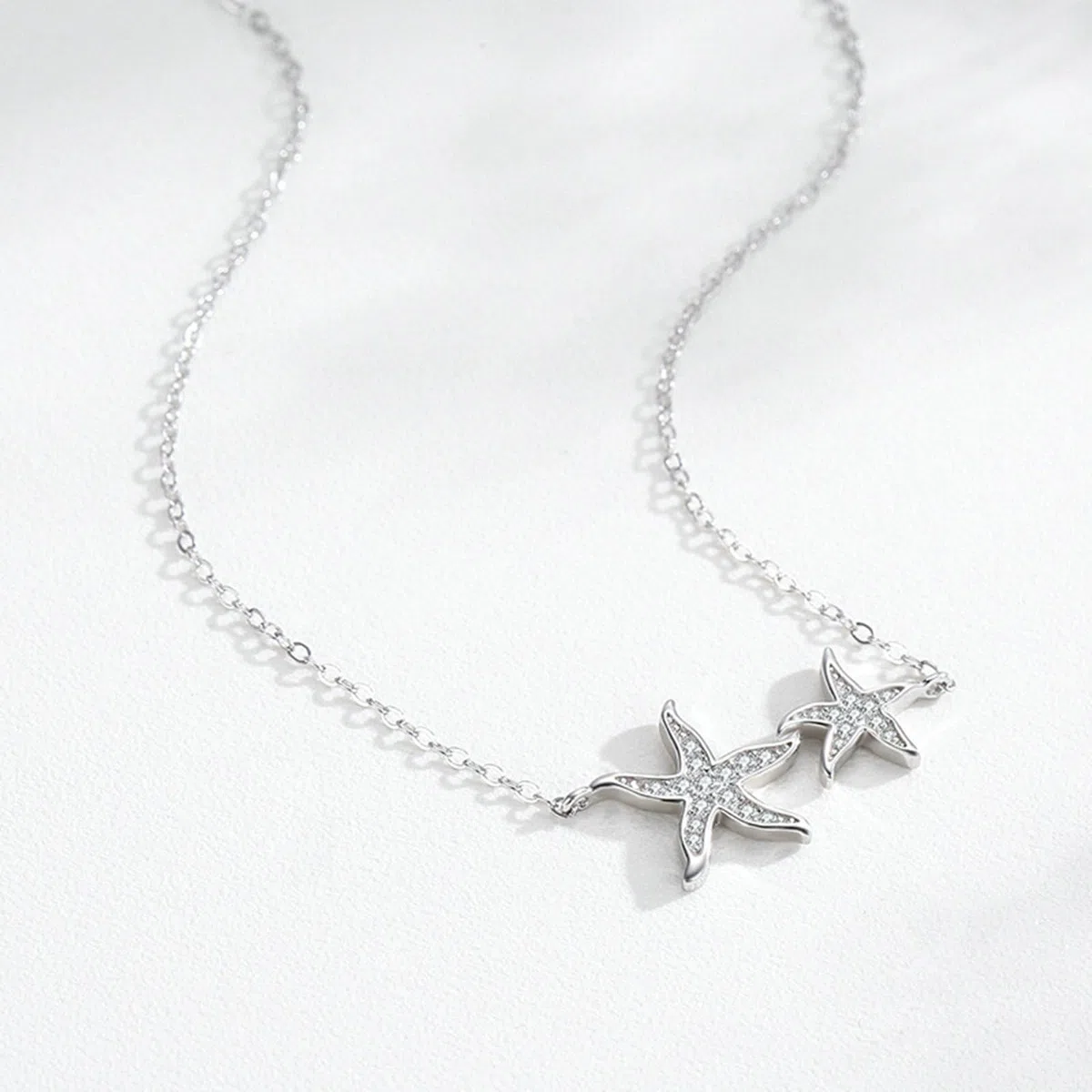 Collar de estrella de mar de oro blanco, colgante de 9K/14K/18K con gargantilla de moissanita para mujer, 40+5cm