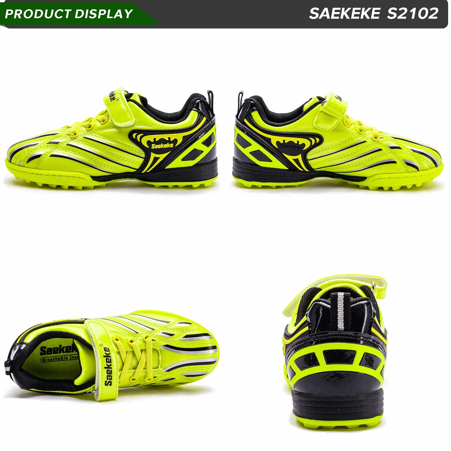 Botas de fútbol TF Niños Niñas Moqueta Turf Ligero Antideslizante Velcro Bajo Zapatos Entrenamiento