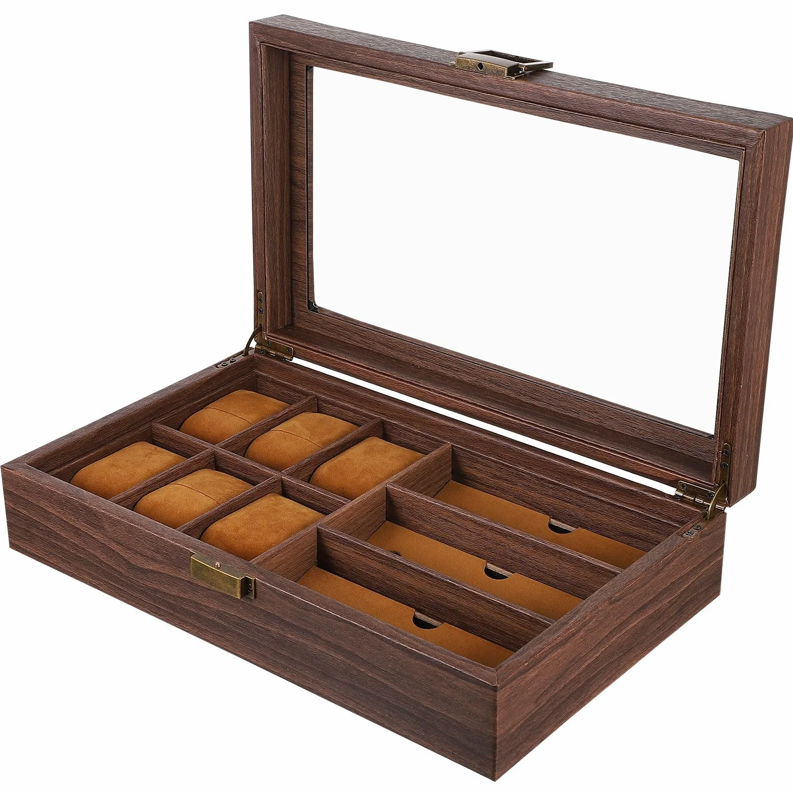 UKCOCO Caja de Madera para Relojes y Gafas Organizador con Compartimentos para Relojes y Gafas Diseño Retro y Funcional para Exhibición y Almacenamiento Seguro