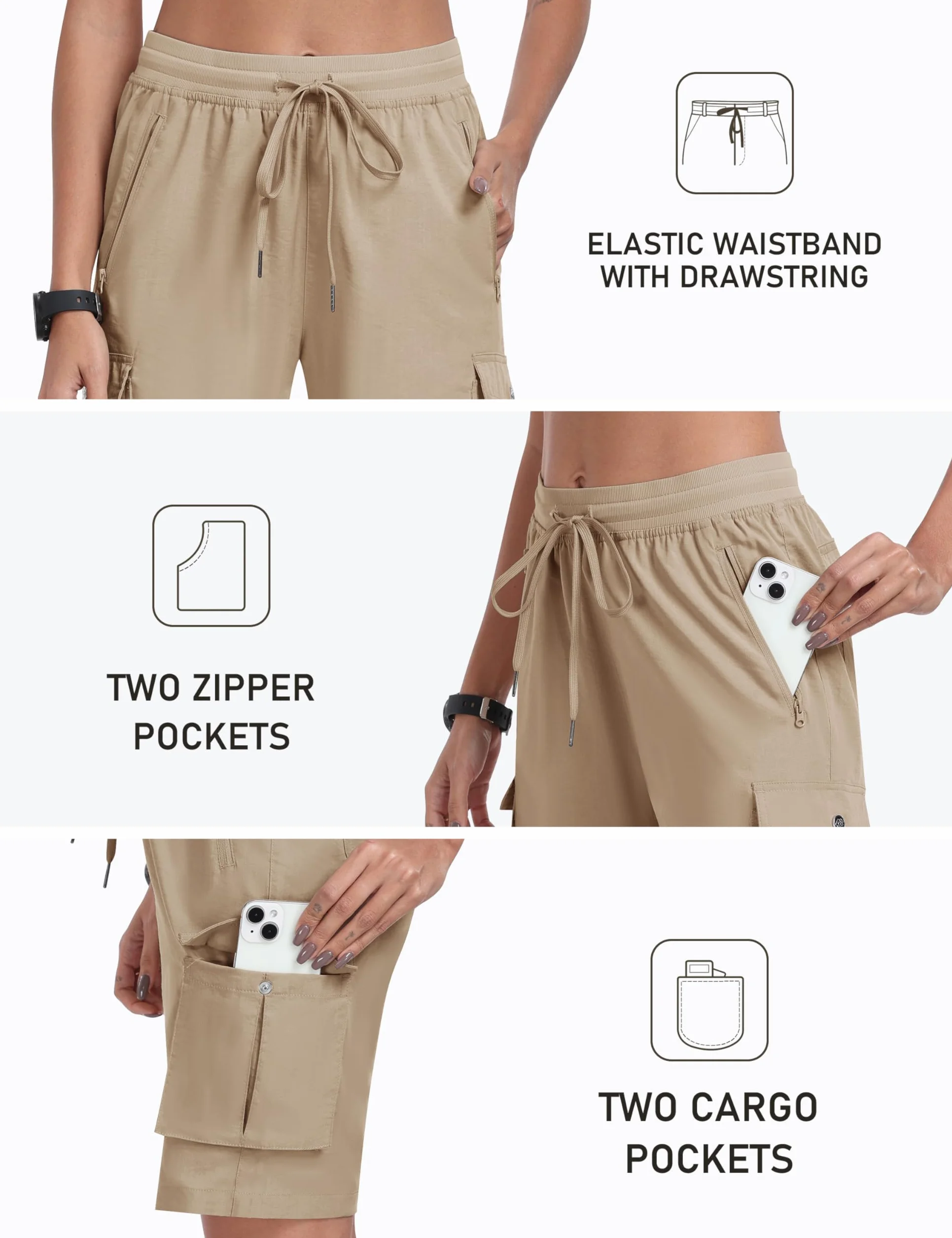 MoFiz Pantalones Cortos Cargo Mujer Bermudas Trekking Senderismo