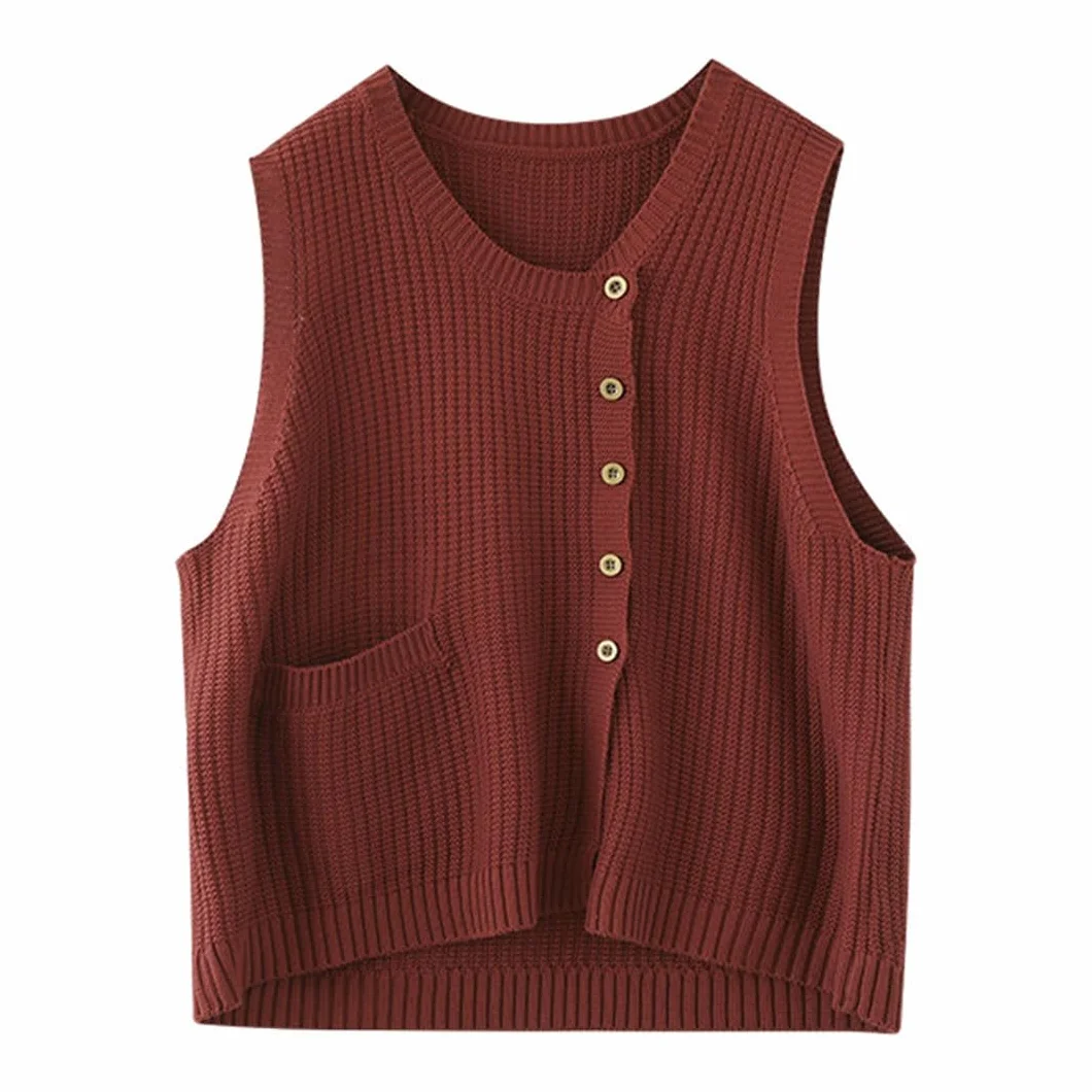 Cárdigan de Punto Sin Mangas con Cuello Redondo para Mujer, Chaleco Informal con Bolsillo