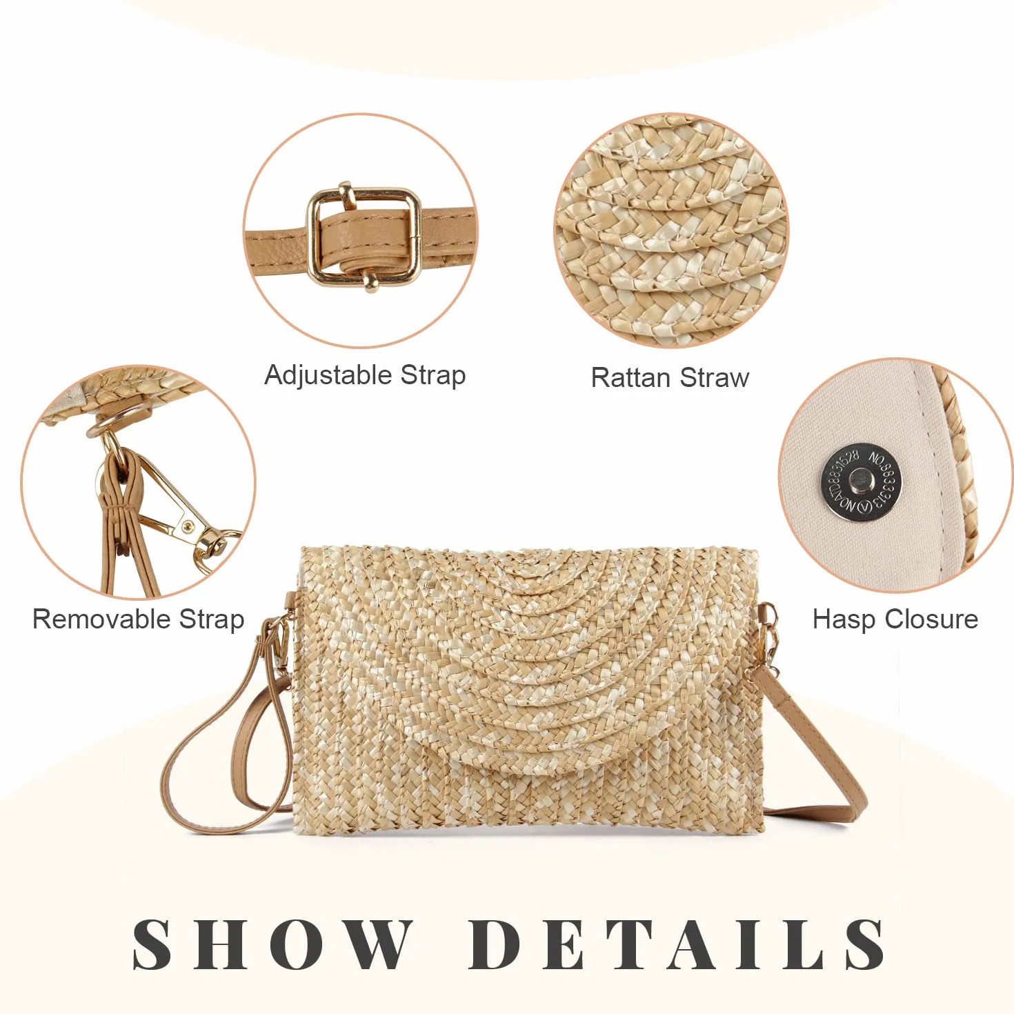 LHHMZ Cartera de mano de paja para mujer Bolsos de verano Bolsos de hombro de paja tejida Cartera de playa