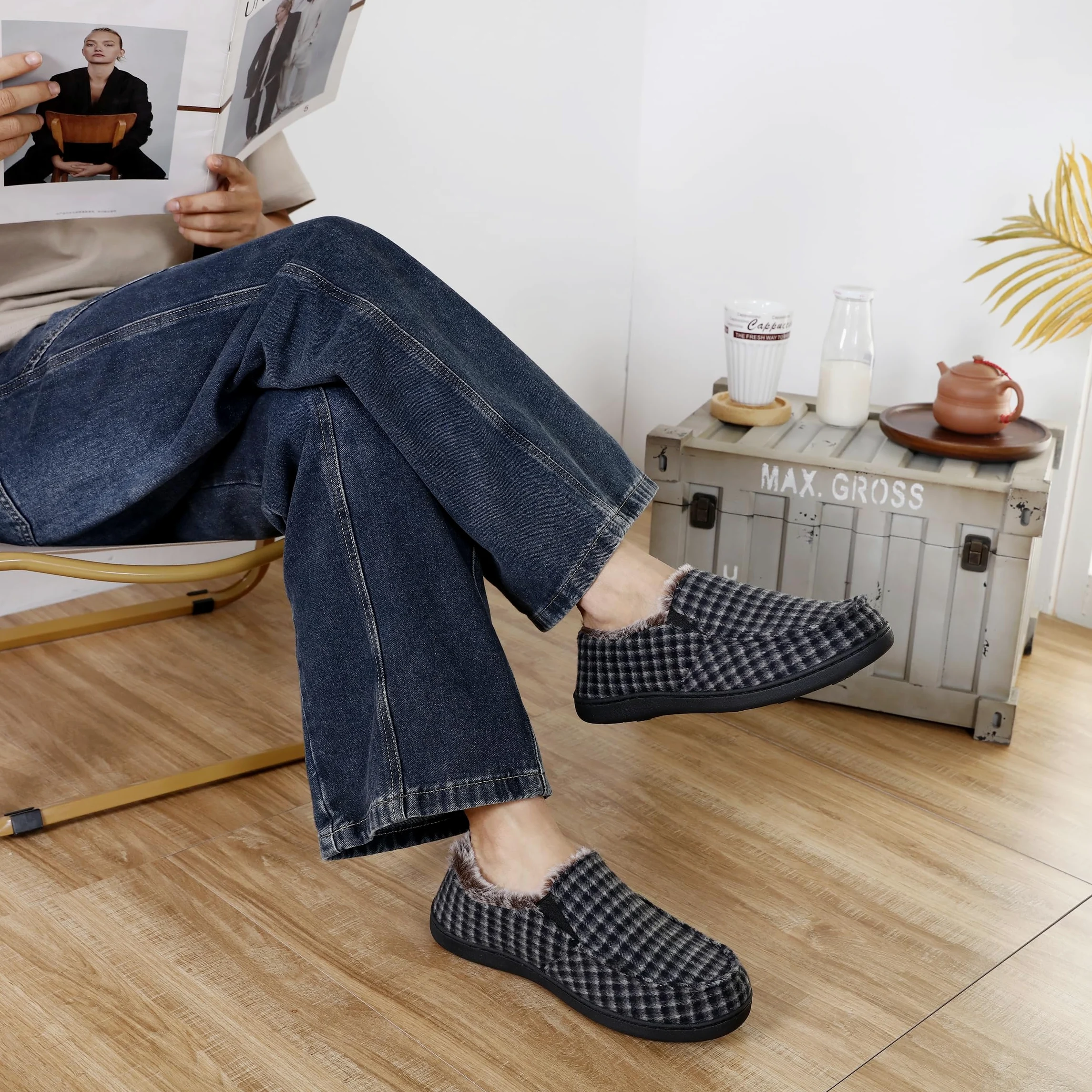 SMajong Zapatillas de Estar por Casa Hombre Invierno Cálido Pantuflas Zapatos con Antideslizante Suelo para Interior y Exterior Gr.40-46