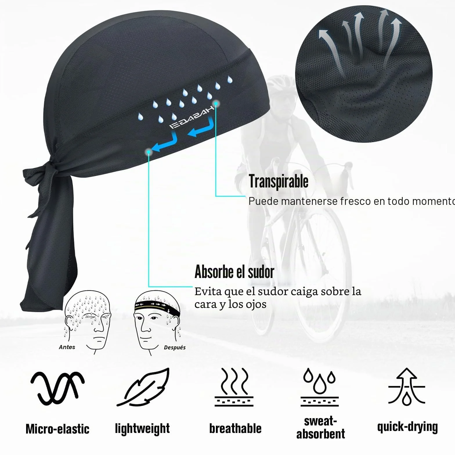HASAGEI Bandana Deportiva Durag Pañuelo para la Cabeza Transpirable Absorbe el Sudor Verde