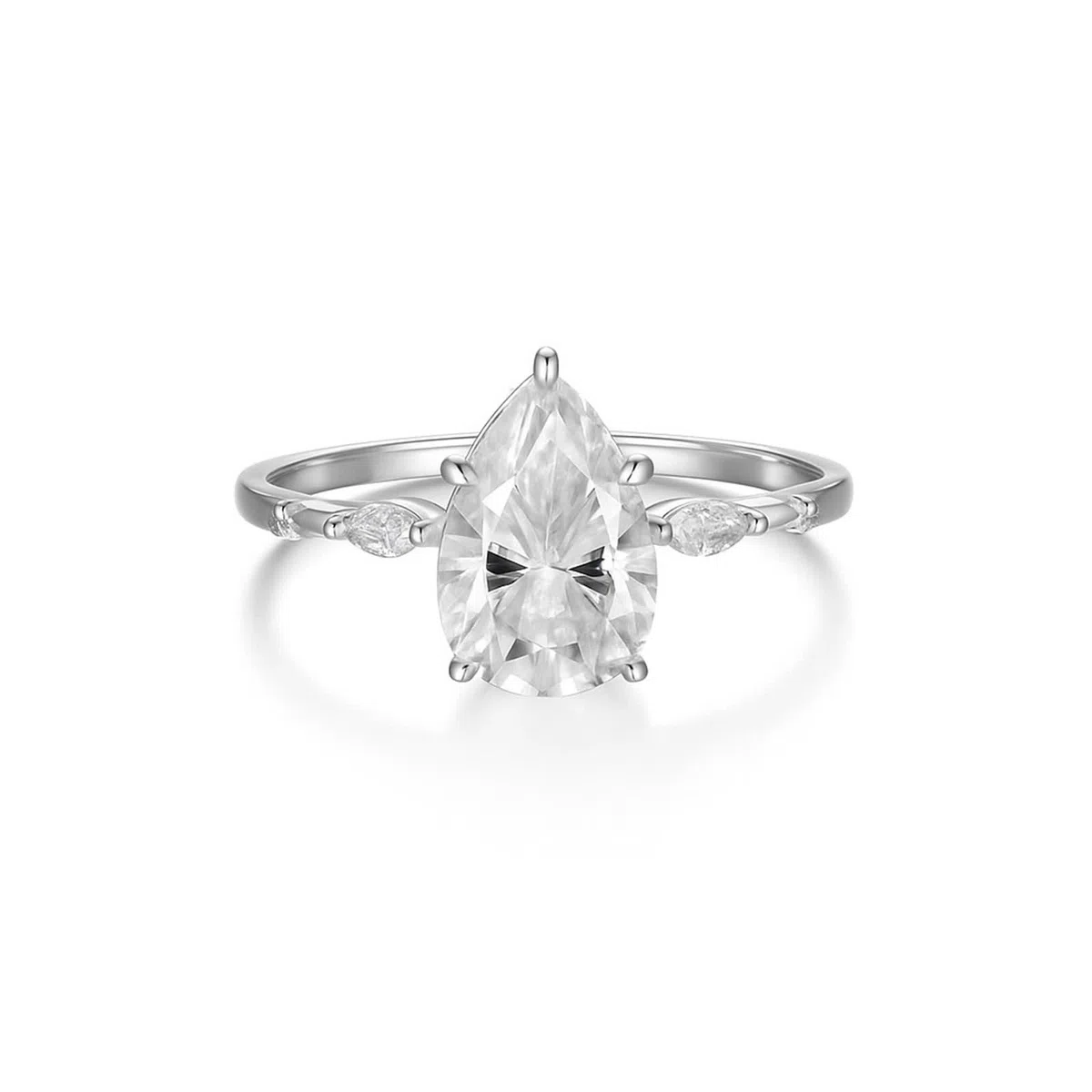 Anillo de eternidad de oro blanco, alianzas de boda vintage con gotas de agua, oro blanco de 9 quilates con moissanita