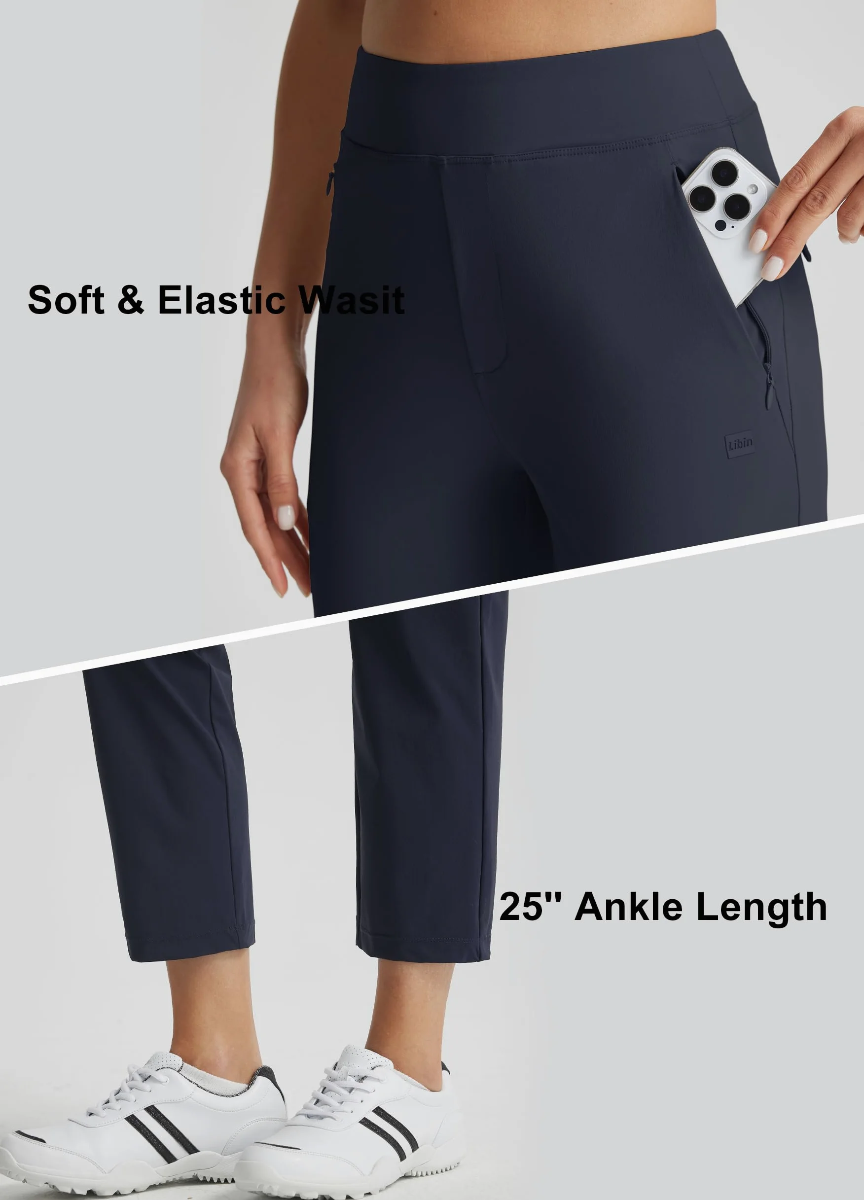 Libin Pantalones Golf Mujer 7/8 Jogging Business | Pantalón De Jogging Ligero Transpirable Entrenamiento Carrera Cintura Elástica Verano Estilo Con Bolsillos