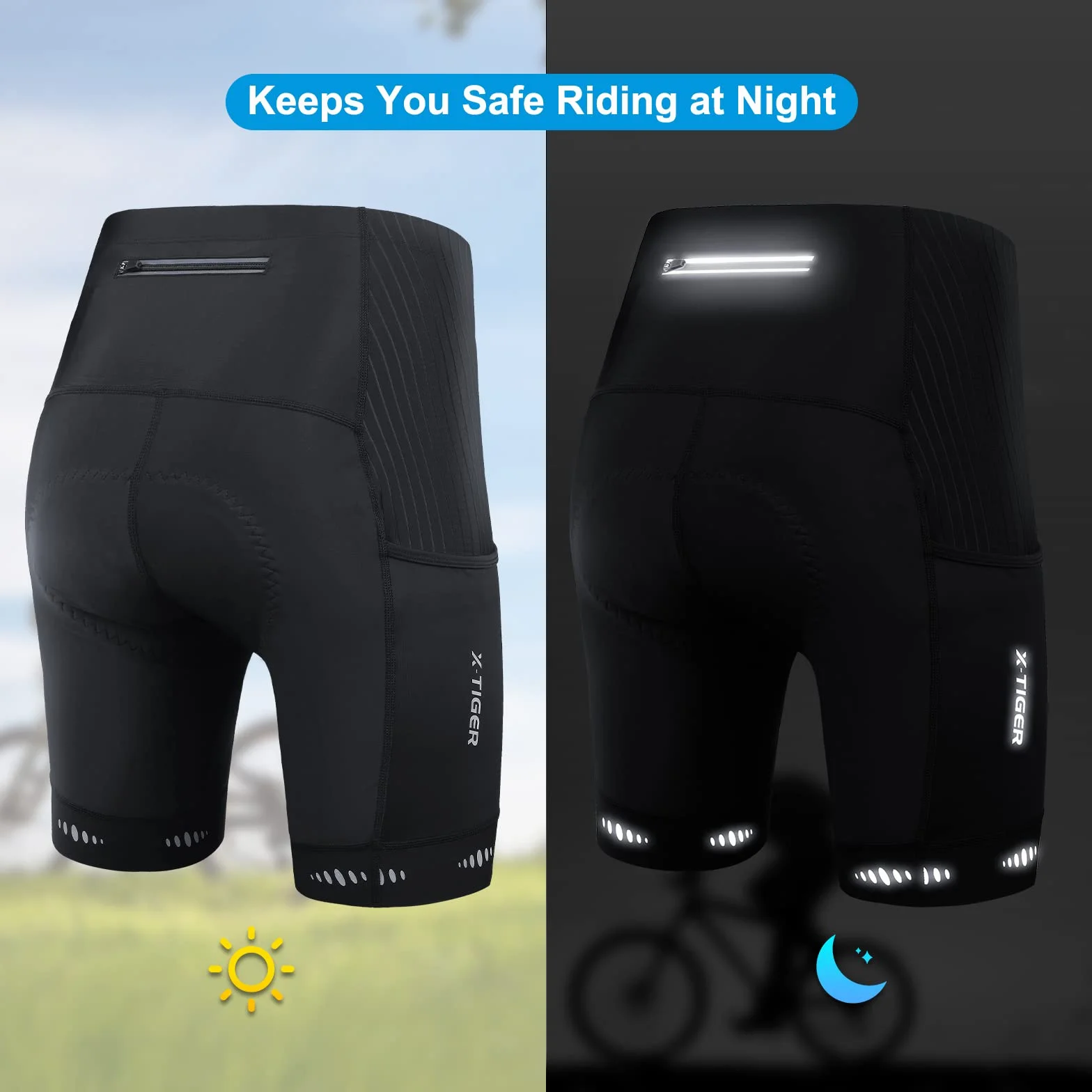 X-TIGER Culotte Ciclismo Hombre 5D Gel Acolchado MTB Pantalones Cortos Transpirable Secado Rápido 3 Bolsillos
