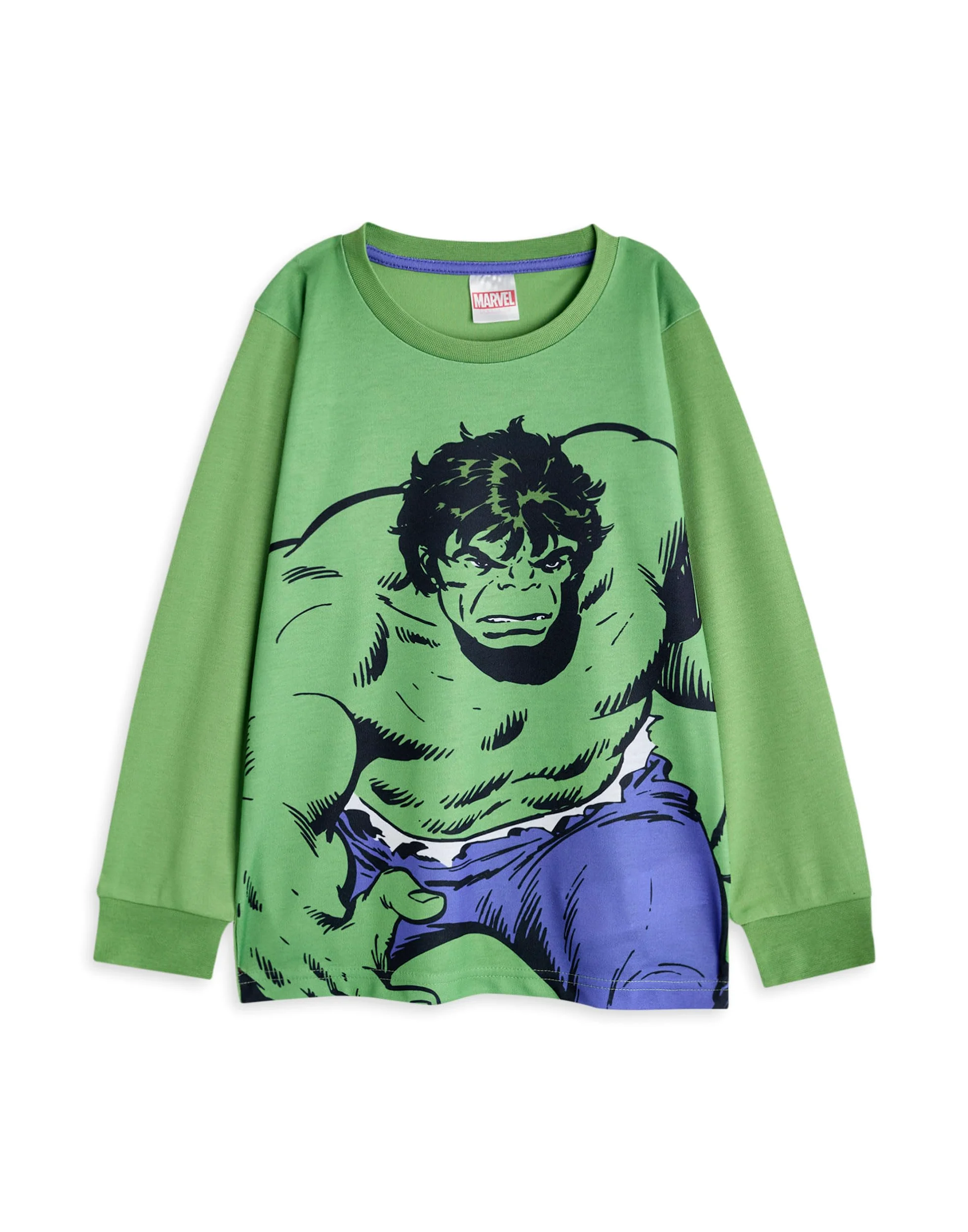 Marvel Conjunto de Pijama para niño, Paquete de 3 | Camiseta de Manga Larga con gráfico de Spiderman, Hulk y Capitán América para niños y Pantalones de Pijama de Pernera Larga en Rojo, Verde y Azul