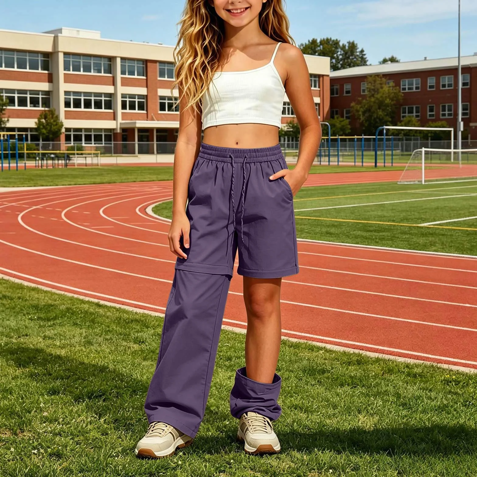 Genérico Pantalones Cortos De Senderismo para NiñA Impermeables Transpirables Deportivos con Cremallera Y Bolsillos Ligeros Y Holgados Holgados Pantalones Cargo con Pantalone para Uso Diario Al Libre