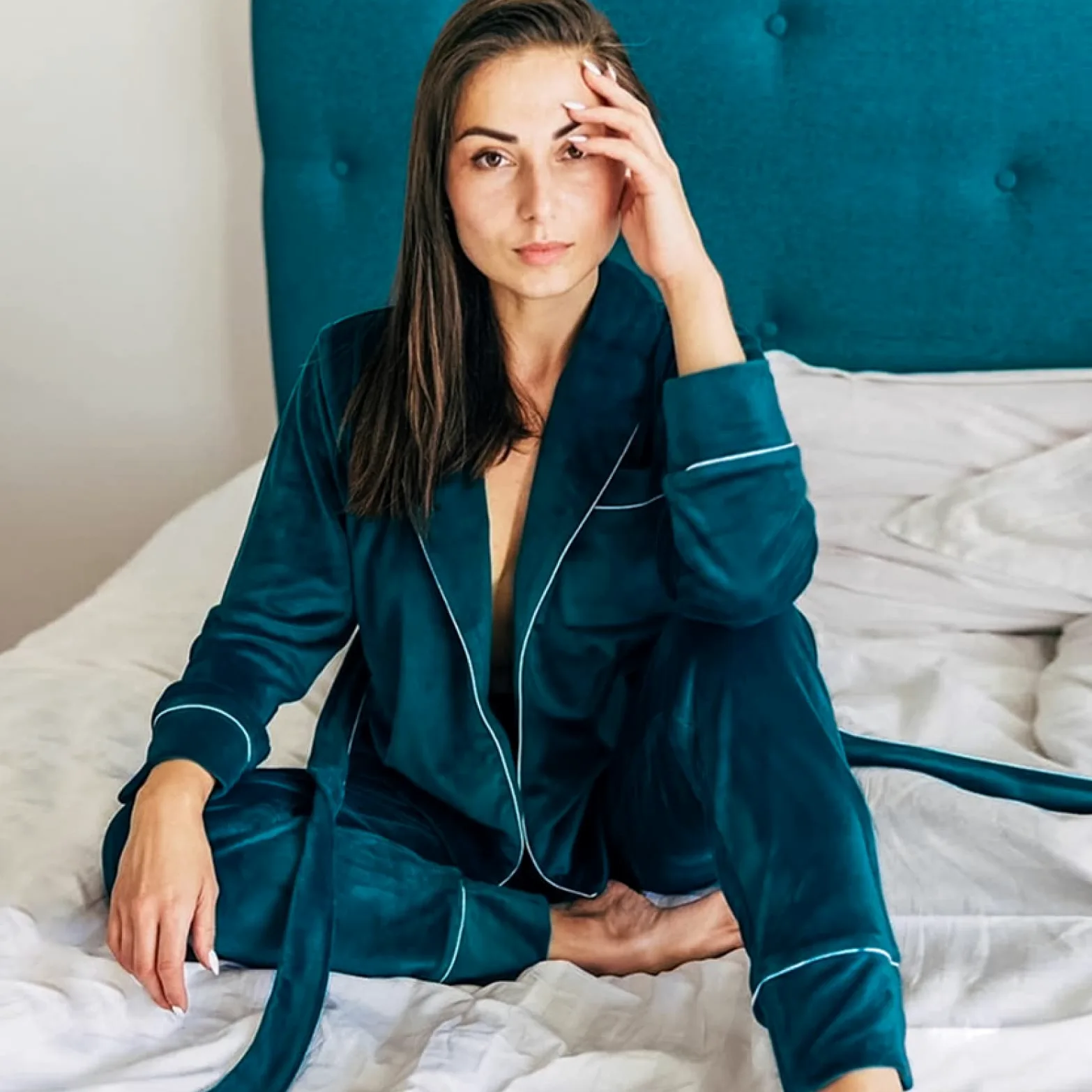 BOMEETSIA Conjunto De Dos Piezas De Pijama De Manga Larga para Mujer, Conjunto De Cárdigan Cálido Y Cómodo, Camisón Sexy para Mujer, Verde, L